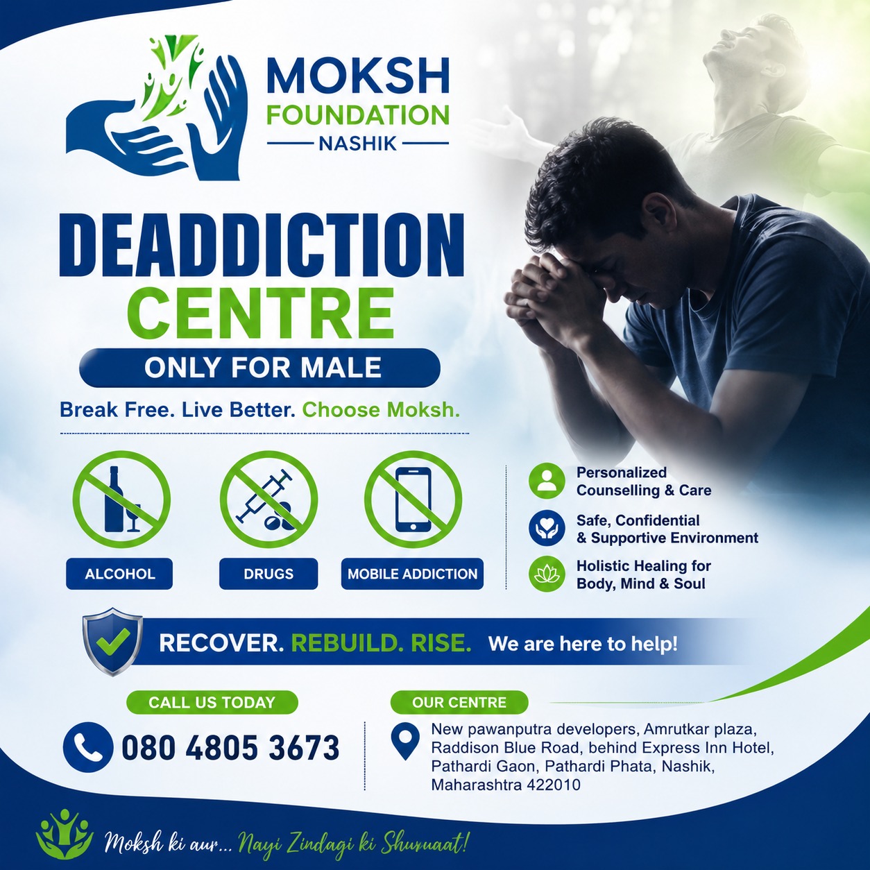 Moksh Mental Health Wellness Centre Facebook ad: Men's Rehabilitation Centre in Nashik