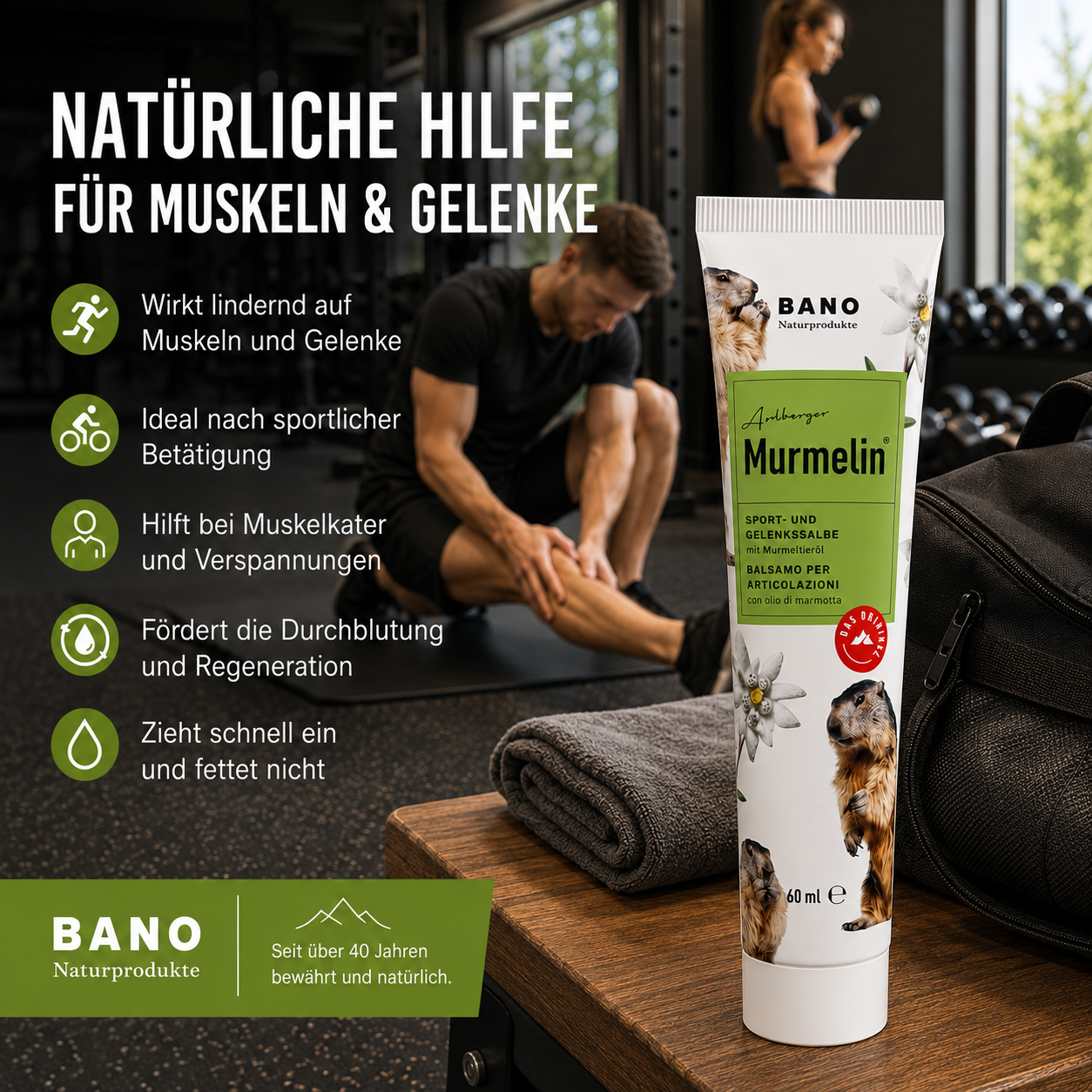 BANO Healthcare GmbH Facebook ad: Original MURMELIN Sport- und Gelenksalbe: