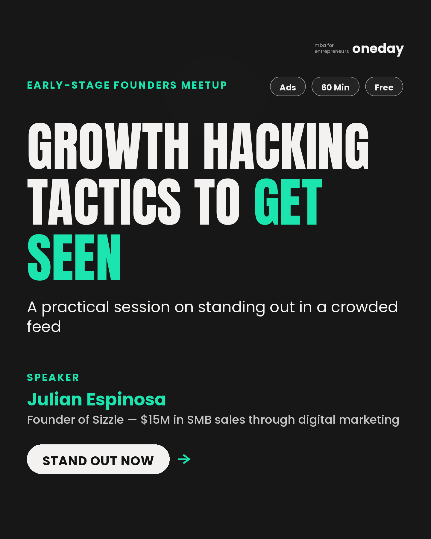 Oneday Facebook ad: Leave with tactics for content that stops the scroll