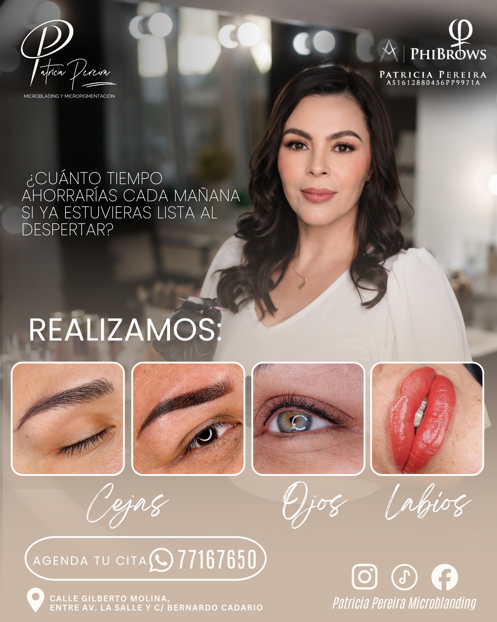 Patricia Pereira microblading Facebook ad: ¿Te imaginas despertar lista todos los días?