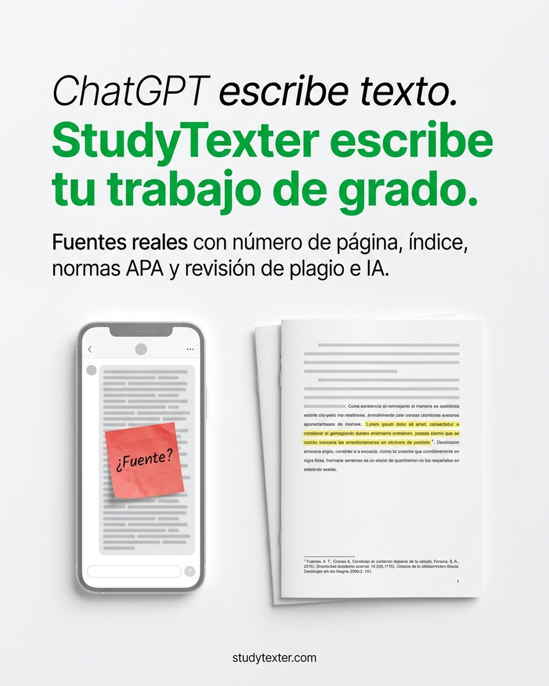 StudyTexter.com Facebook ad: Tu trabajo de grado, no solo texto