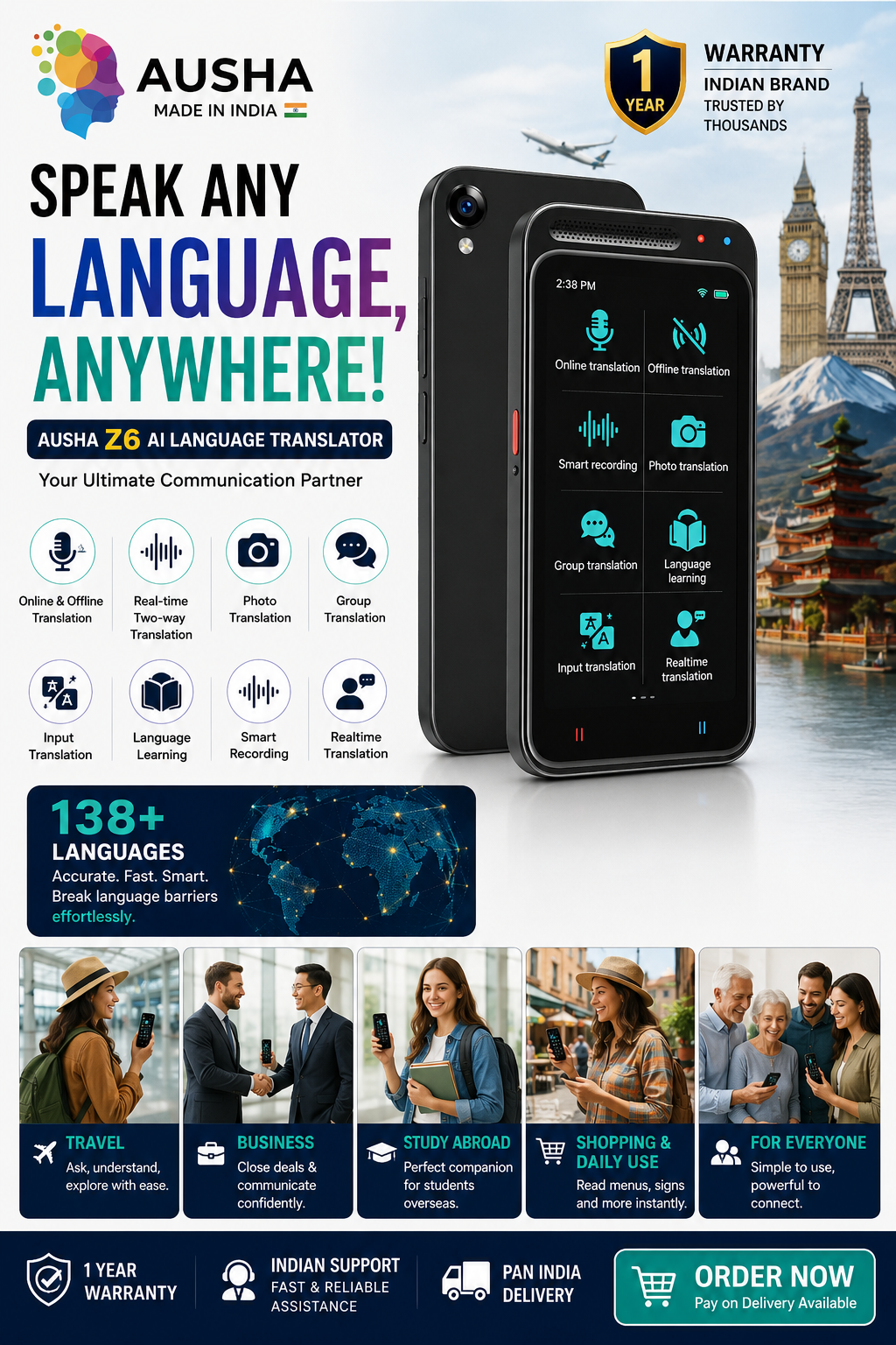 Ausha Exports Pvt Ltd Facebook ad: Speak Any Language, Anywhere