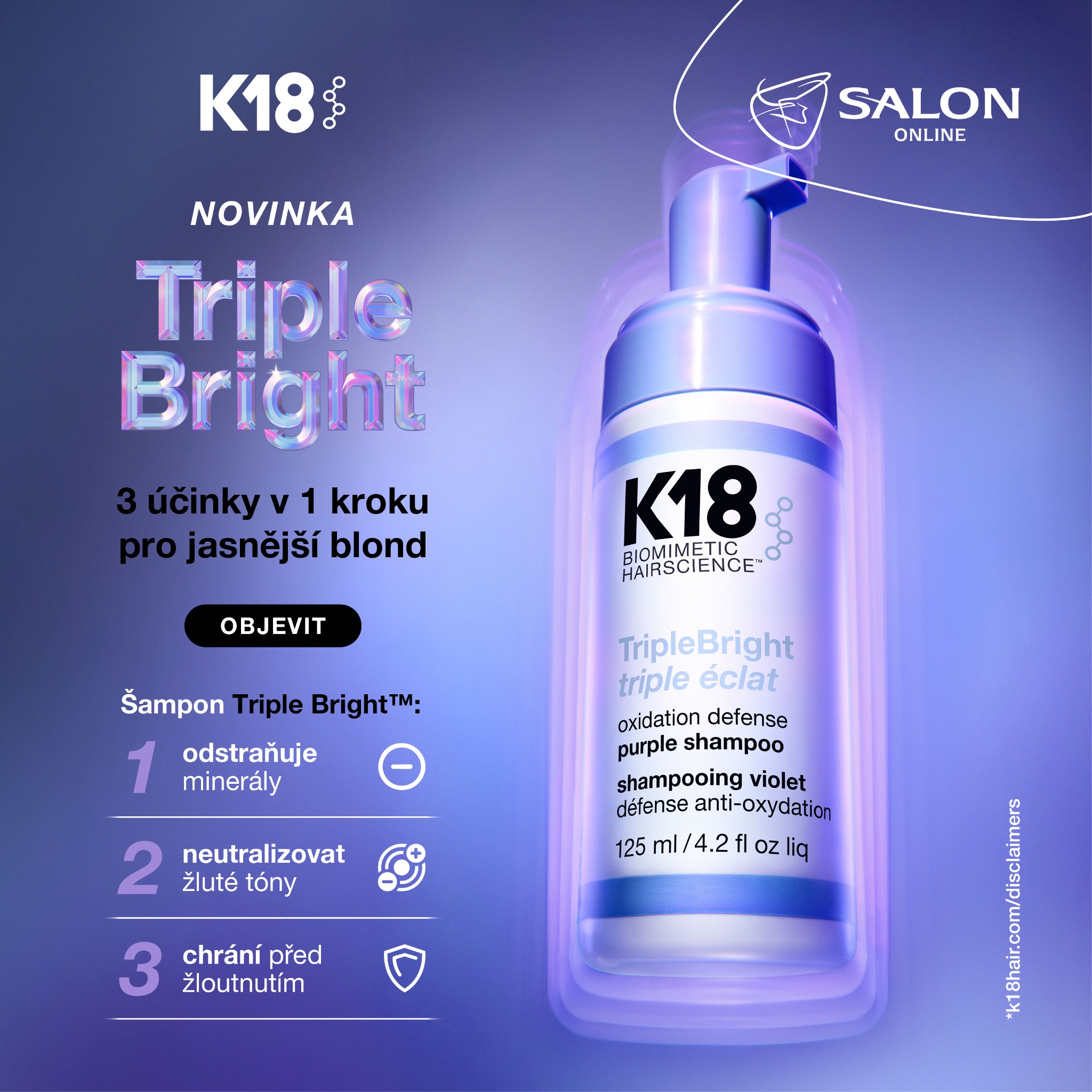 Salon Online Facebook ad: Novinka K18: TripleBright Purple Shampoo
