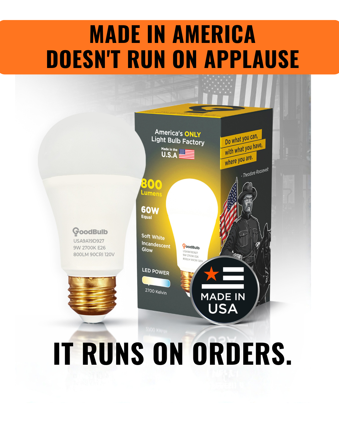 GoodBulb Facebook ad: America's Only A19 LED Bulb Factory