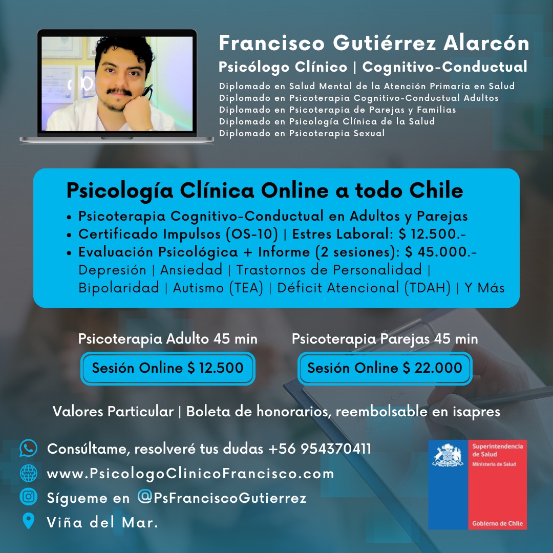 Psicólogo Clínico Francisco Gutiérrez Alarcón Facebook ad: Atención Online a todo Chile