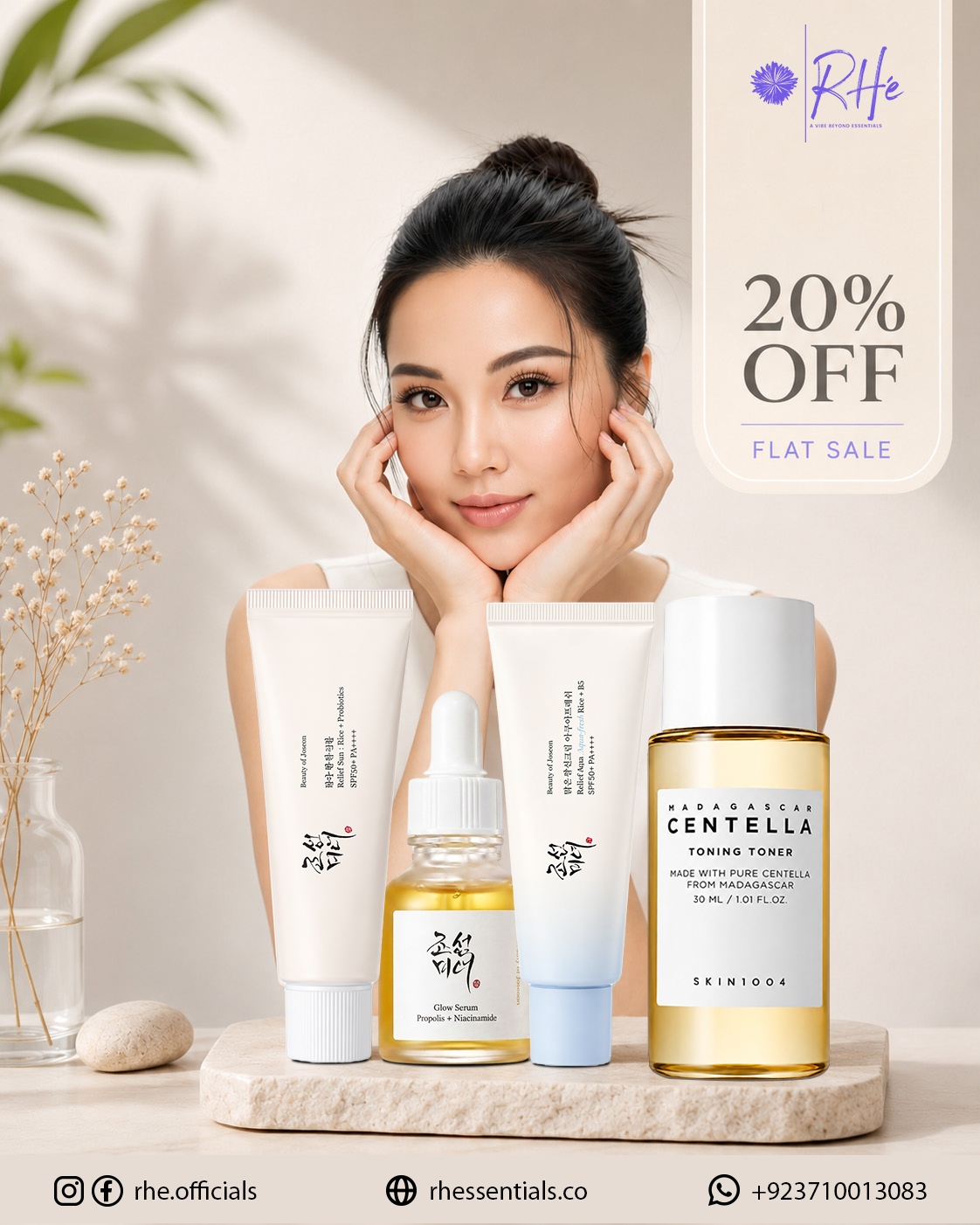 RHé Facebook ad: Flat 20% OFF | Authentic K-Beauty