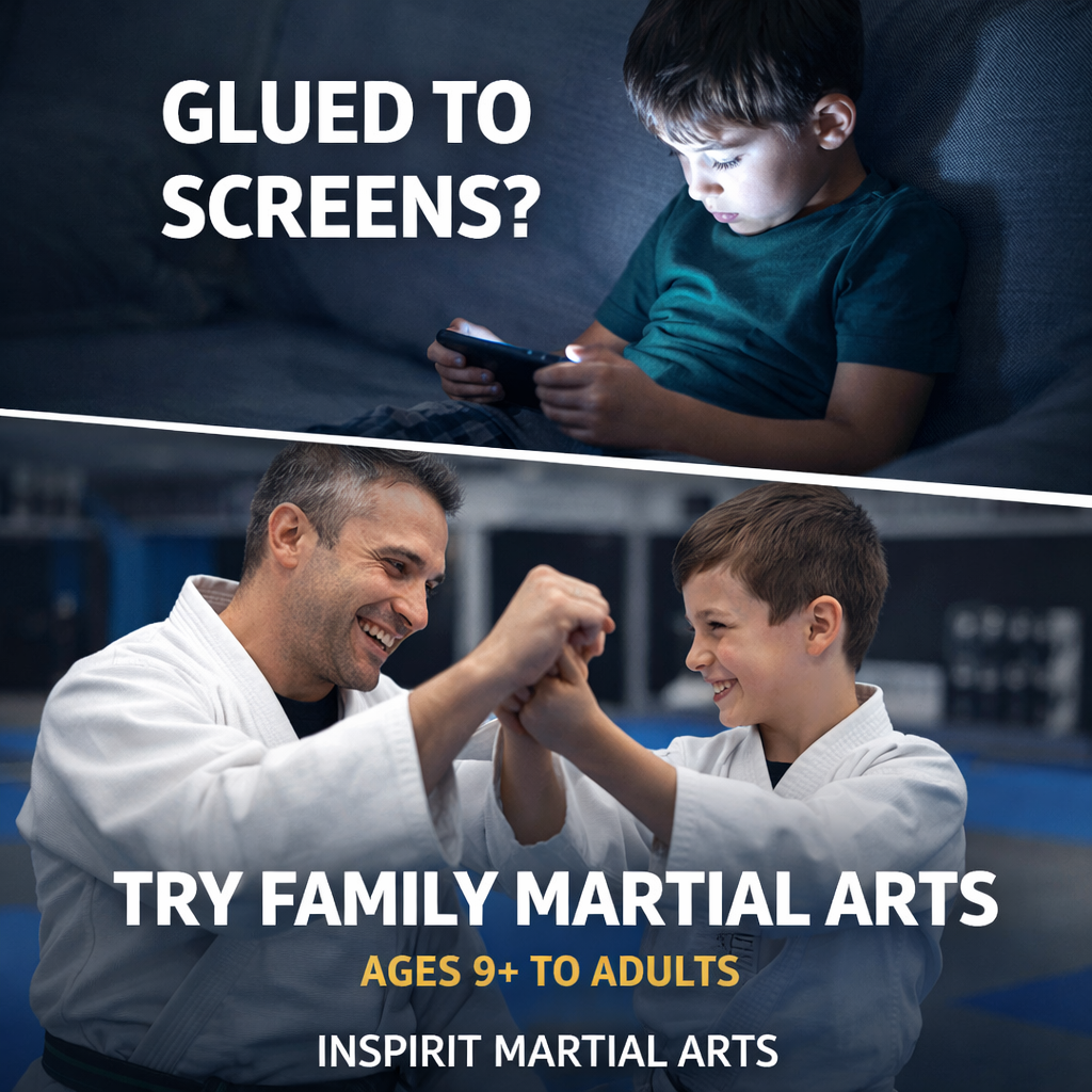 Inspirit Martial Arts Facebook ad: New Year. New Routine. Martial Arts.