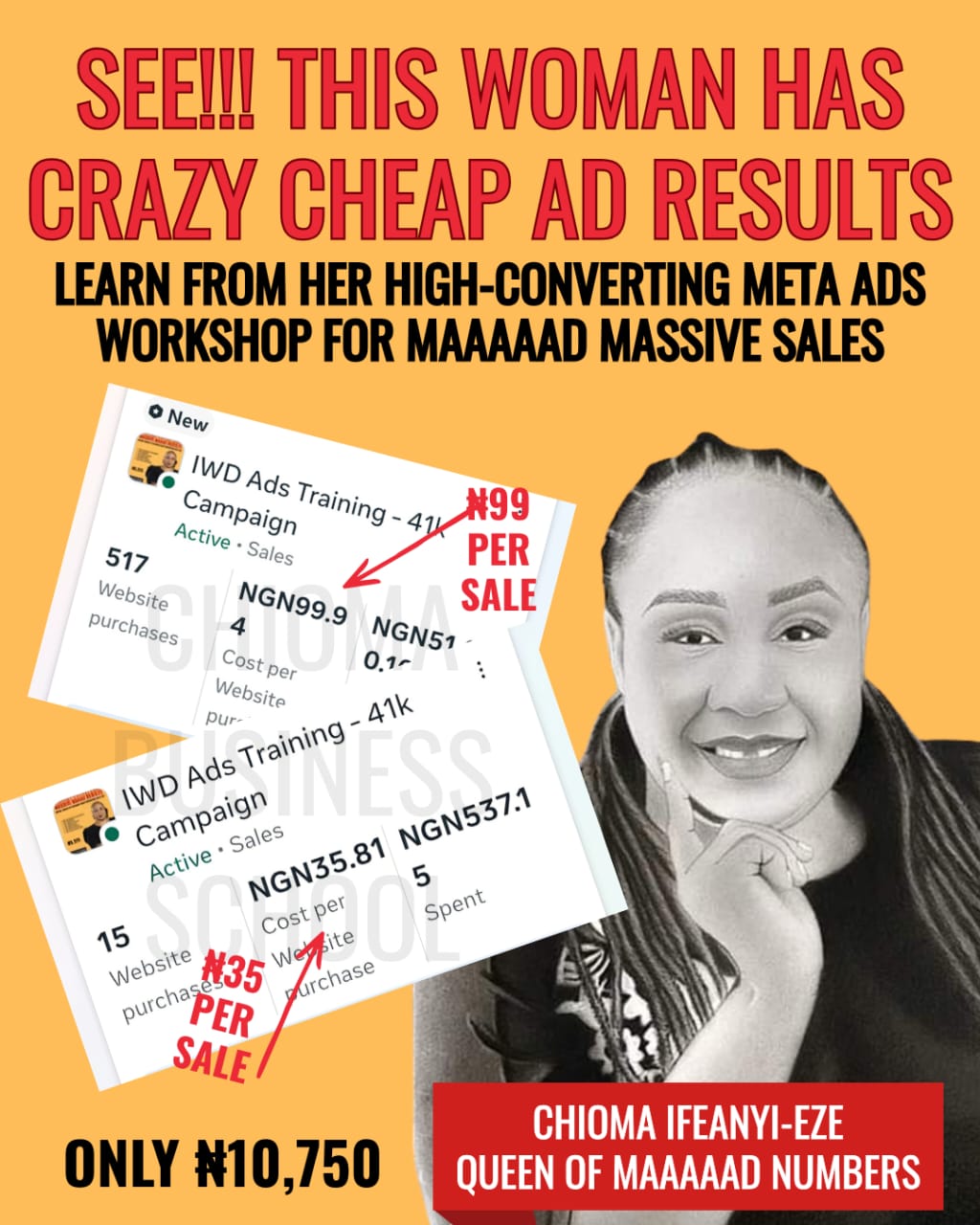Chioma Business School Facebook ad: How Chioma runs her ads that sell - from start to finish