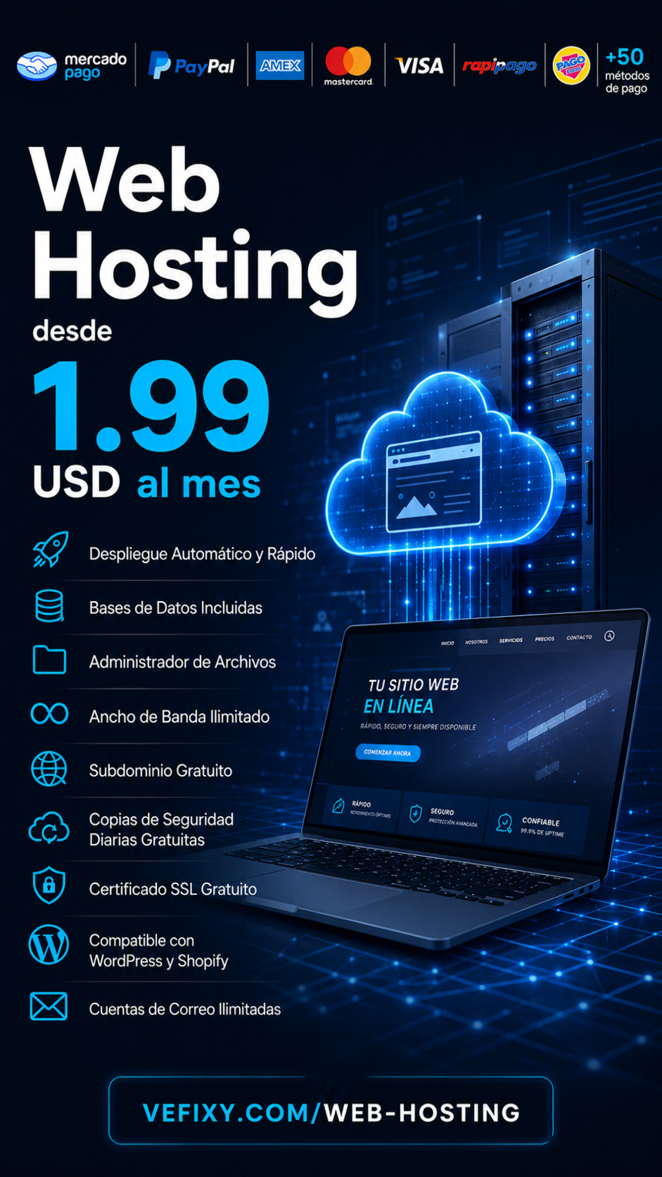 Vefixy Facebook ad: Web Hosting cPanel de Alta Disponibilidad