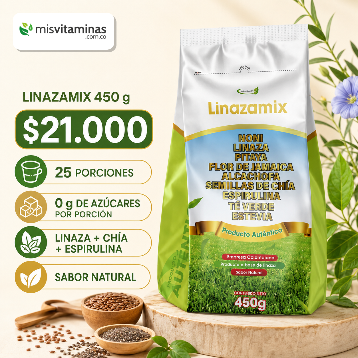 Mis Vitaminas Oficial Facebook ad: Linazamix 450 g | $21.000