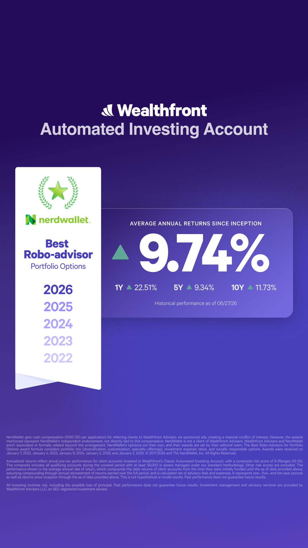 Wealthfront Facebook ad