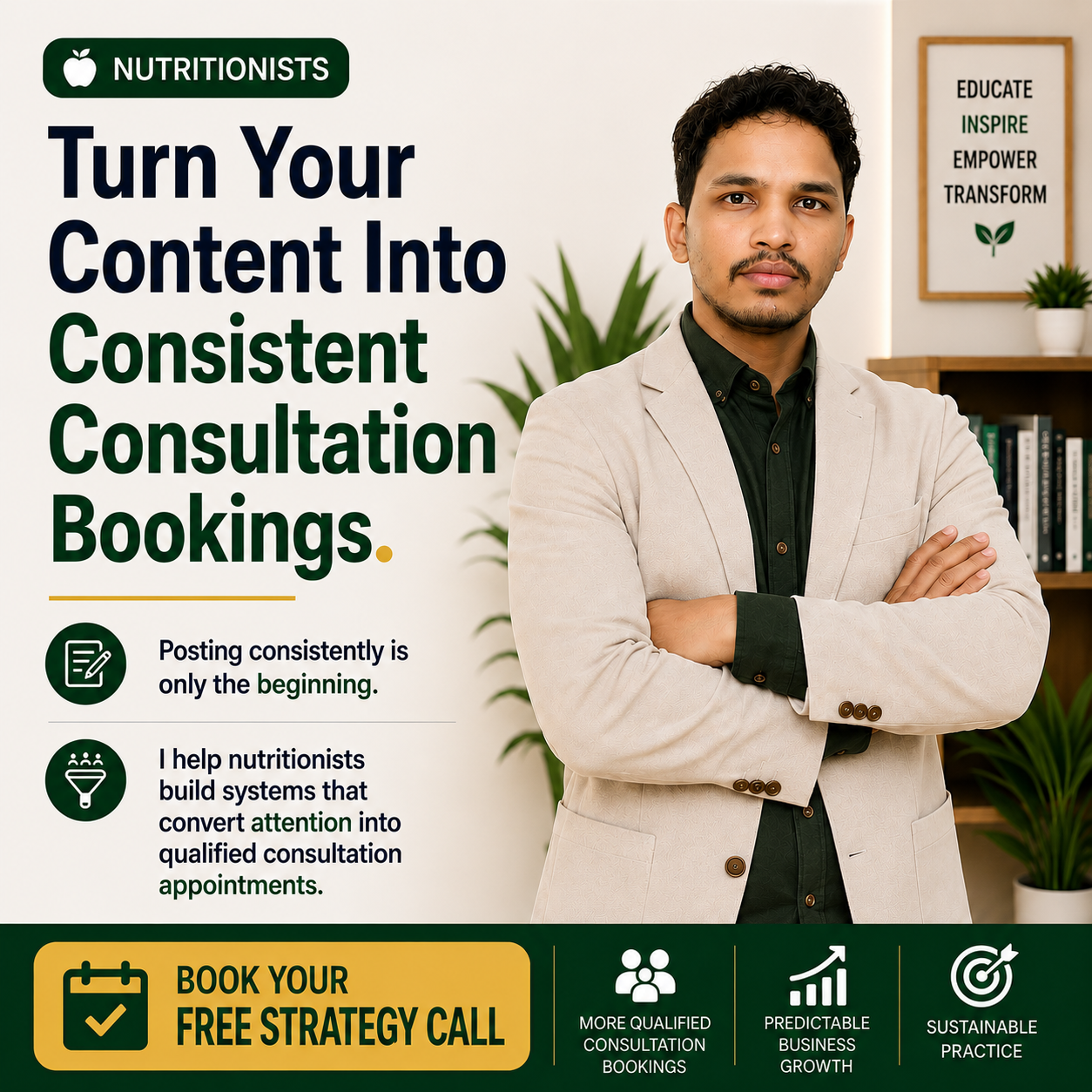 Scalzeno Facebook ad: Turn Your Content Into Qualified Consultation Bookings