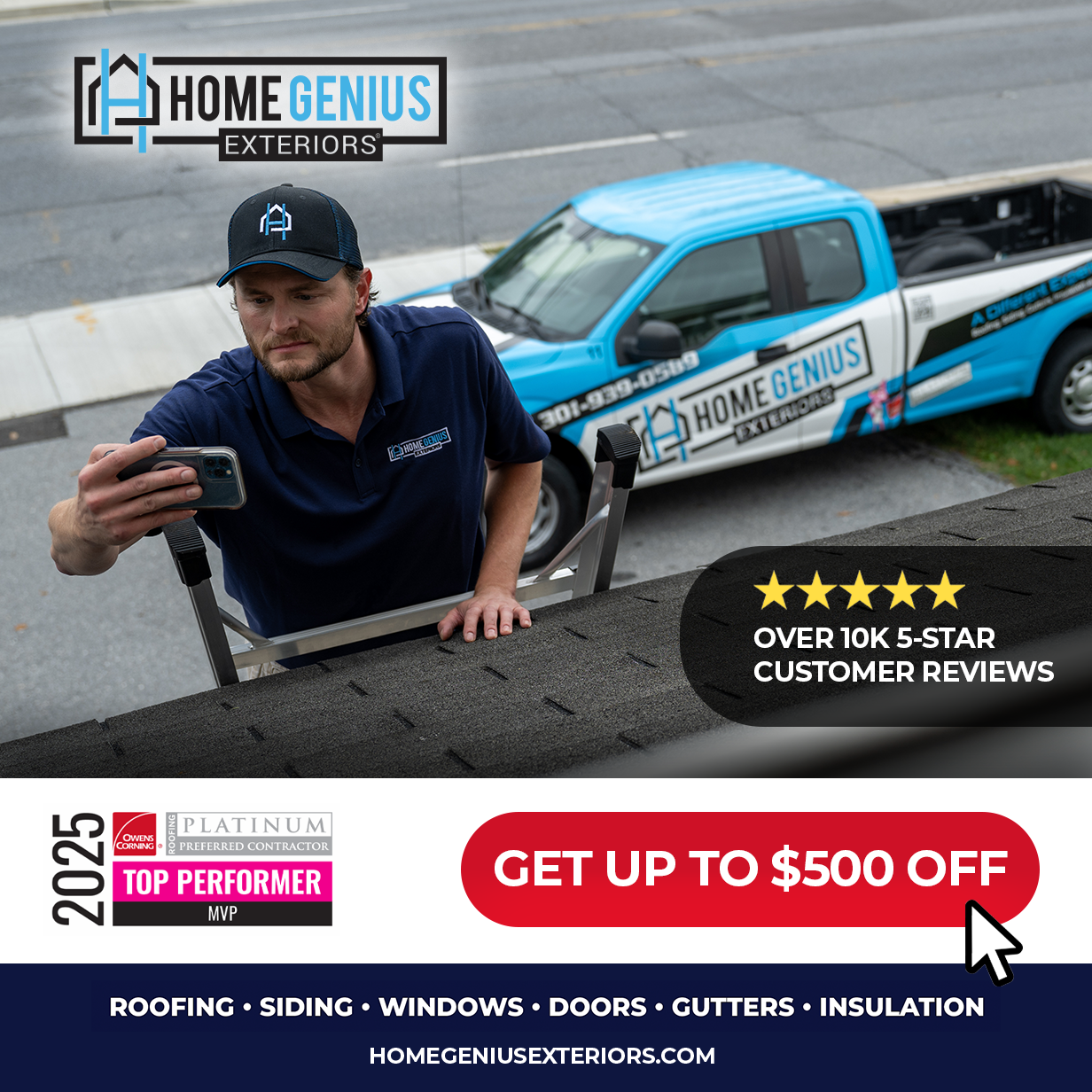 Home Genius Exteriors Facebook ad
