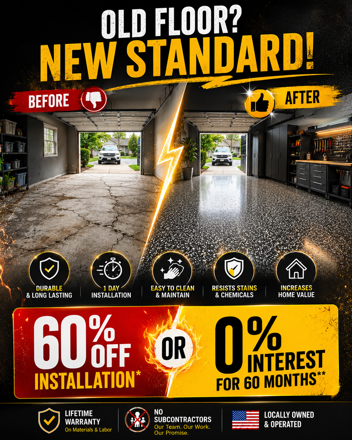 NINJA Concrete Coatings Facebook ad: Get 60% Off Installation