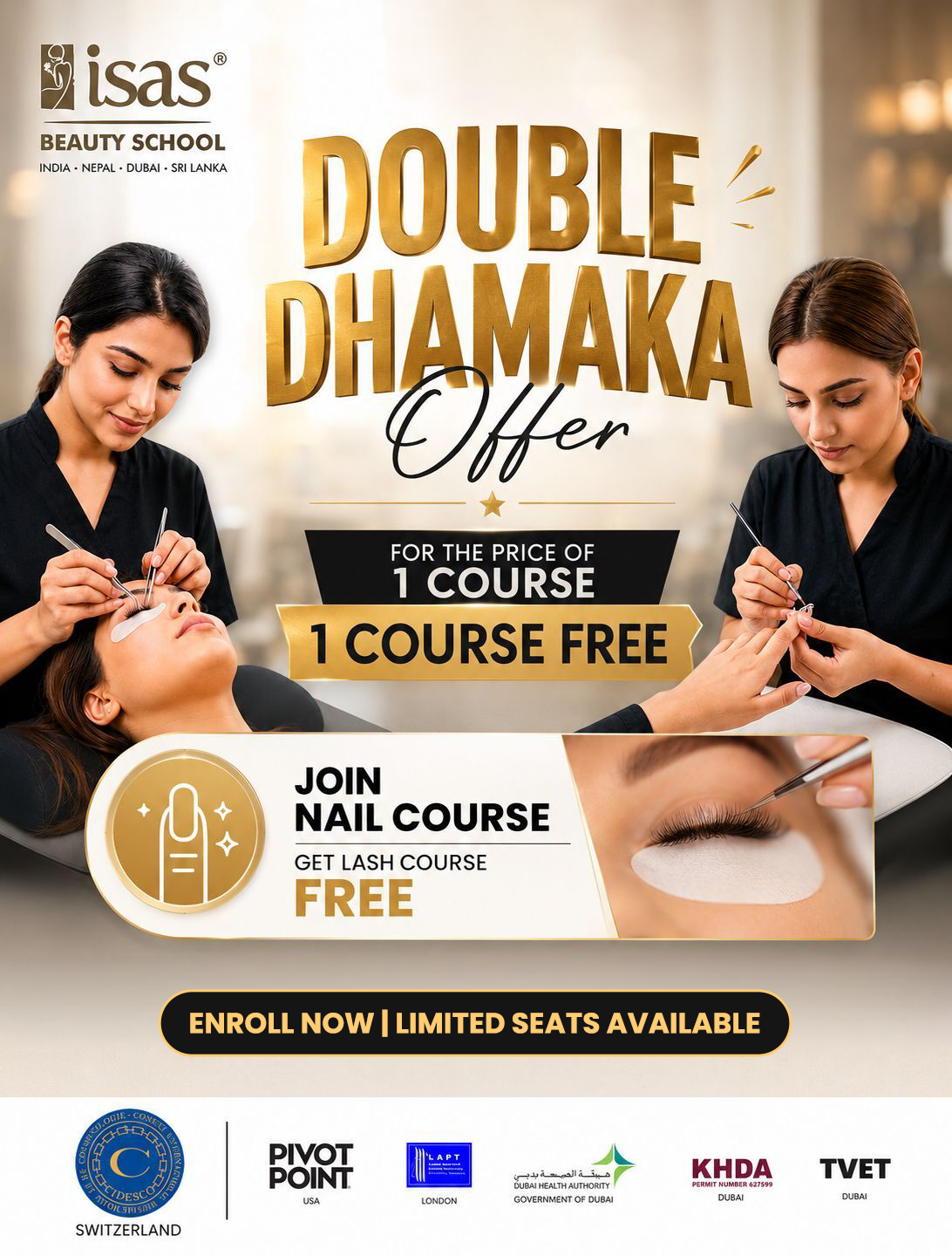 ISAS International Beauty School, Nepal Facebook ad: Double Dhamaka Offer!
