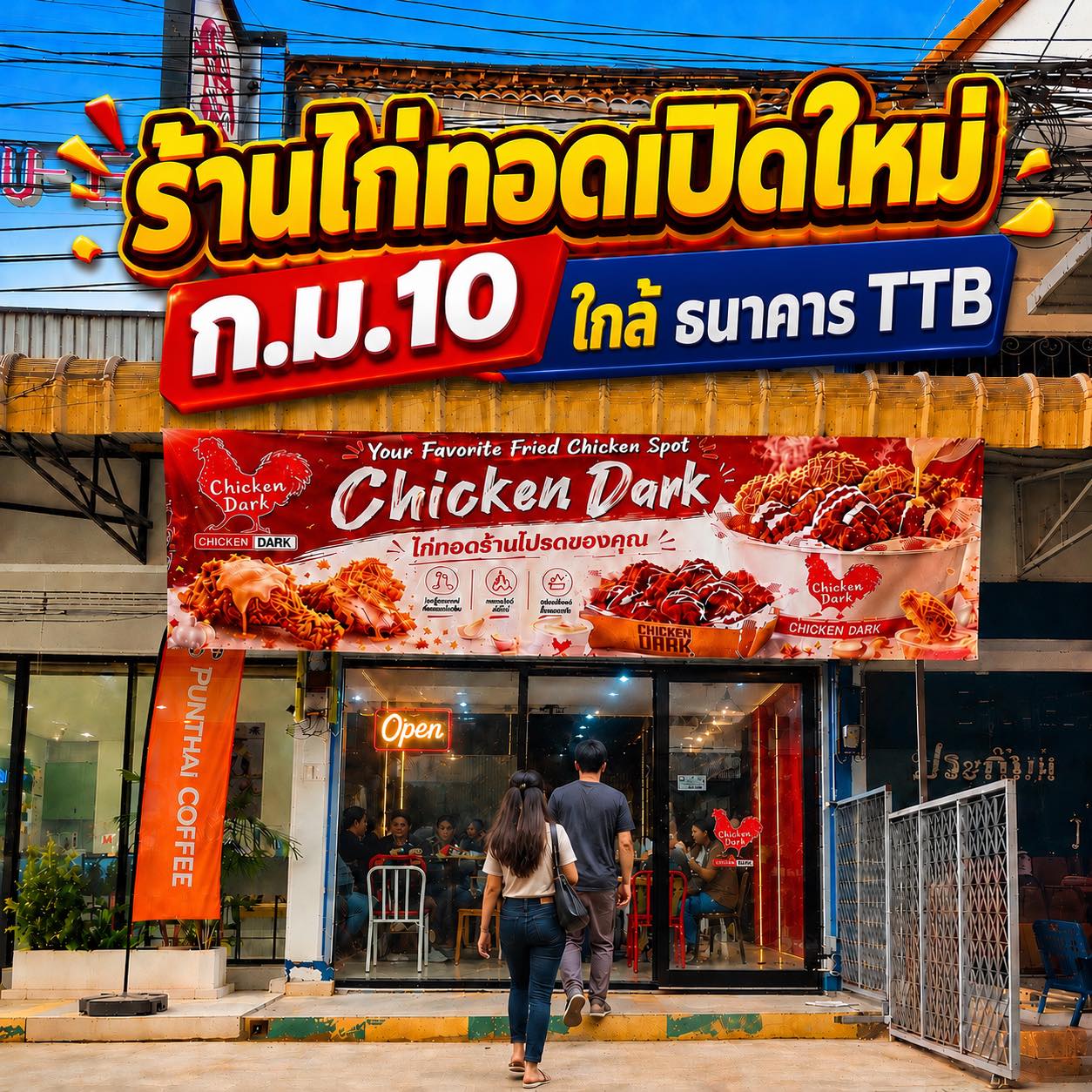 Chicken Dark สัตหีบ Facebook ad: เปิดแล้ว ไก่ทอดเกาหลี No.1 สาขา กิโล 10