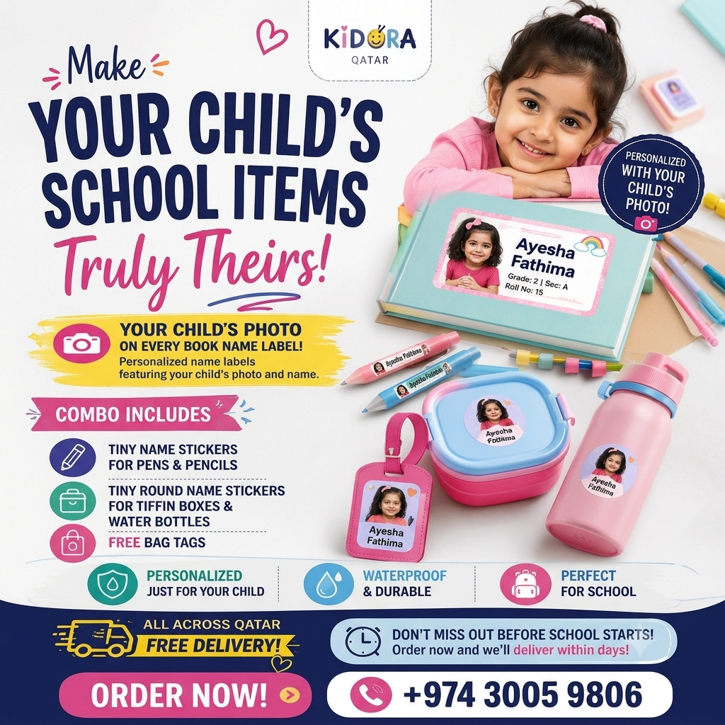 Kidora Qatar Facebook ad: Personalized School Essentials & Kids Gifts | Qatar