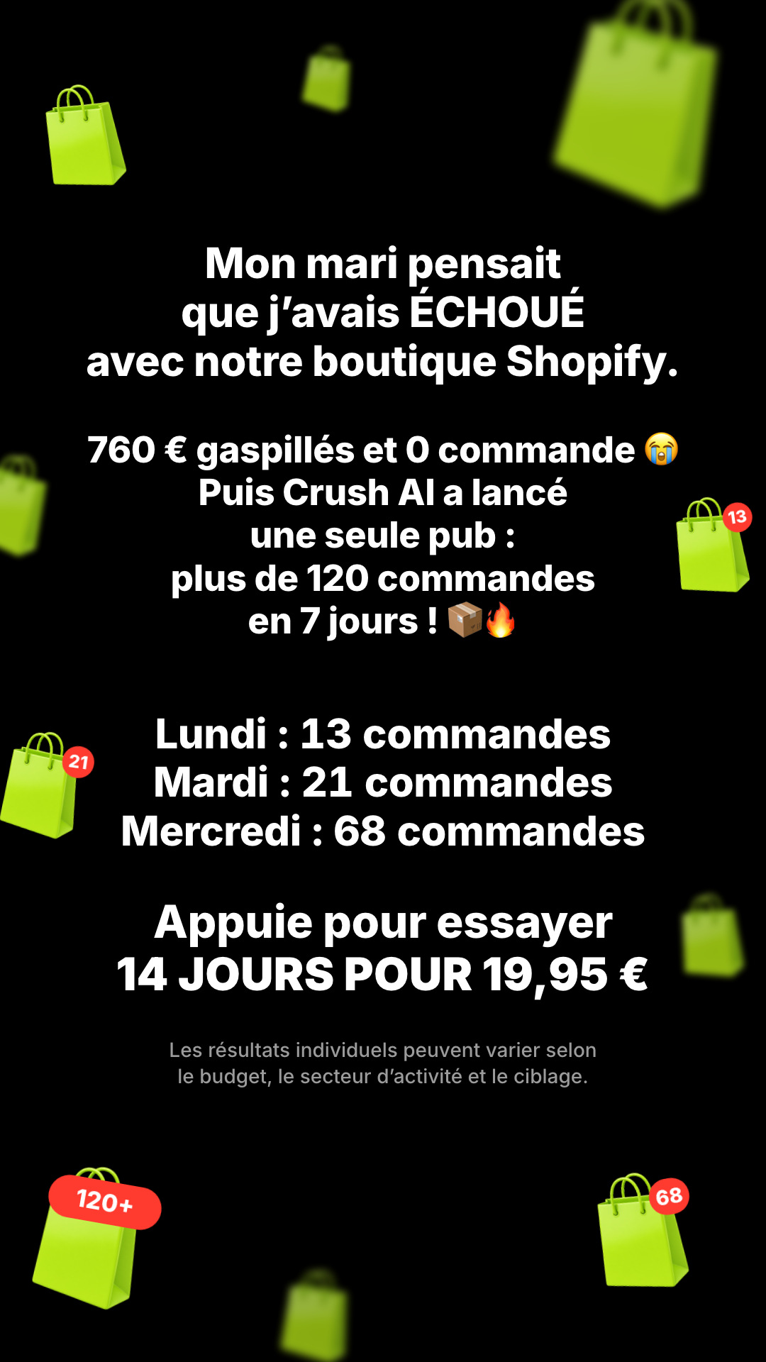 trycrush.ai Facebook ad: Mon mari pensait que j’avais échoué