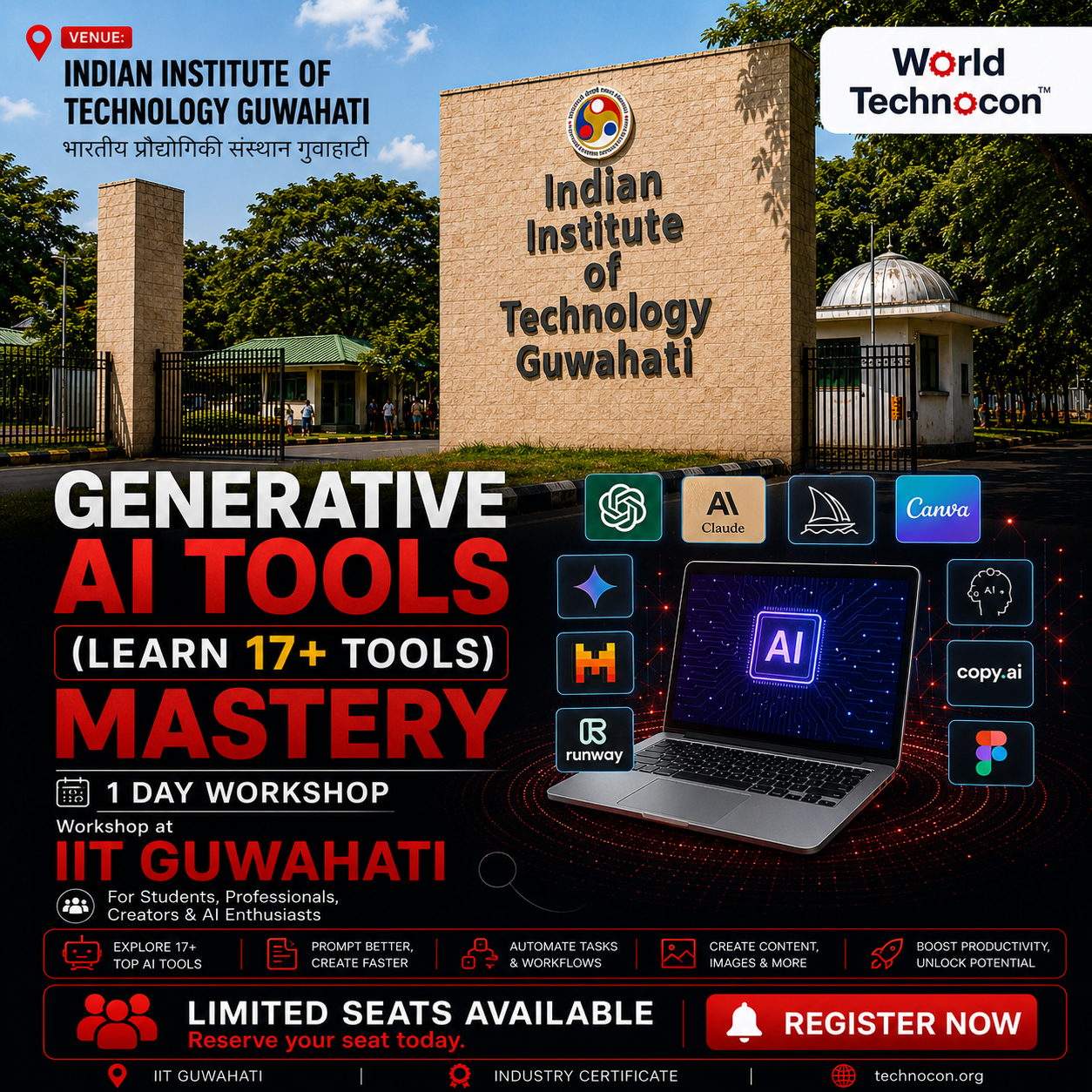 World Technocon Facebook ad: 1 Day Gen Ai Workshop at IIT Guwahati on 28 - 30 August by…