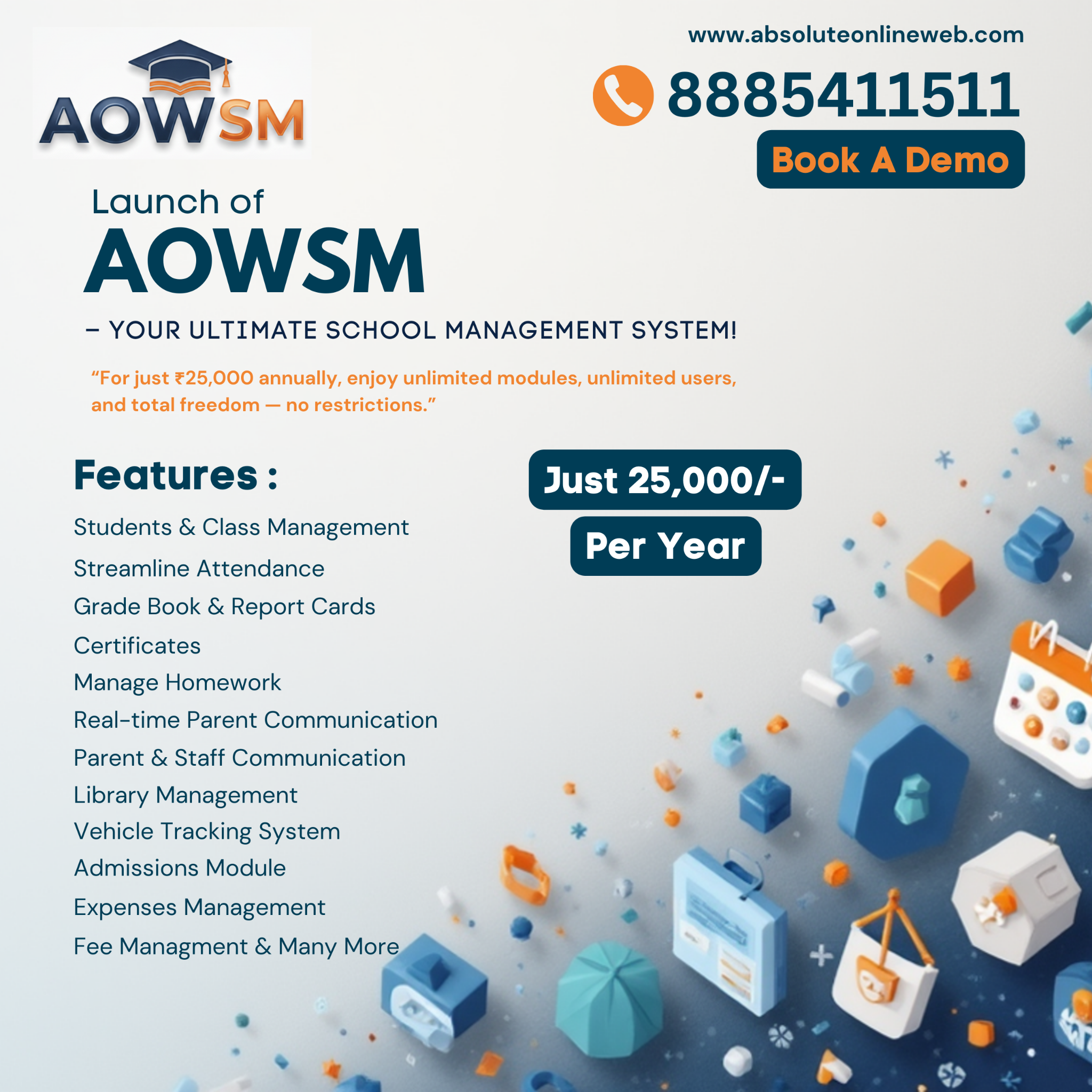 Absolute Online Facebook ad: Transform Your School Management