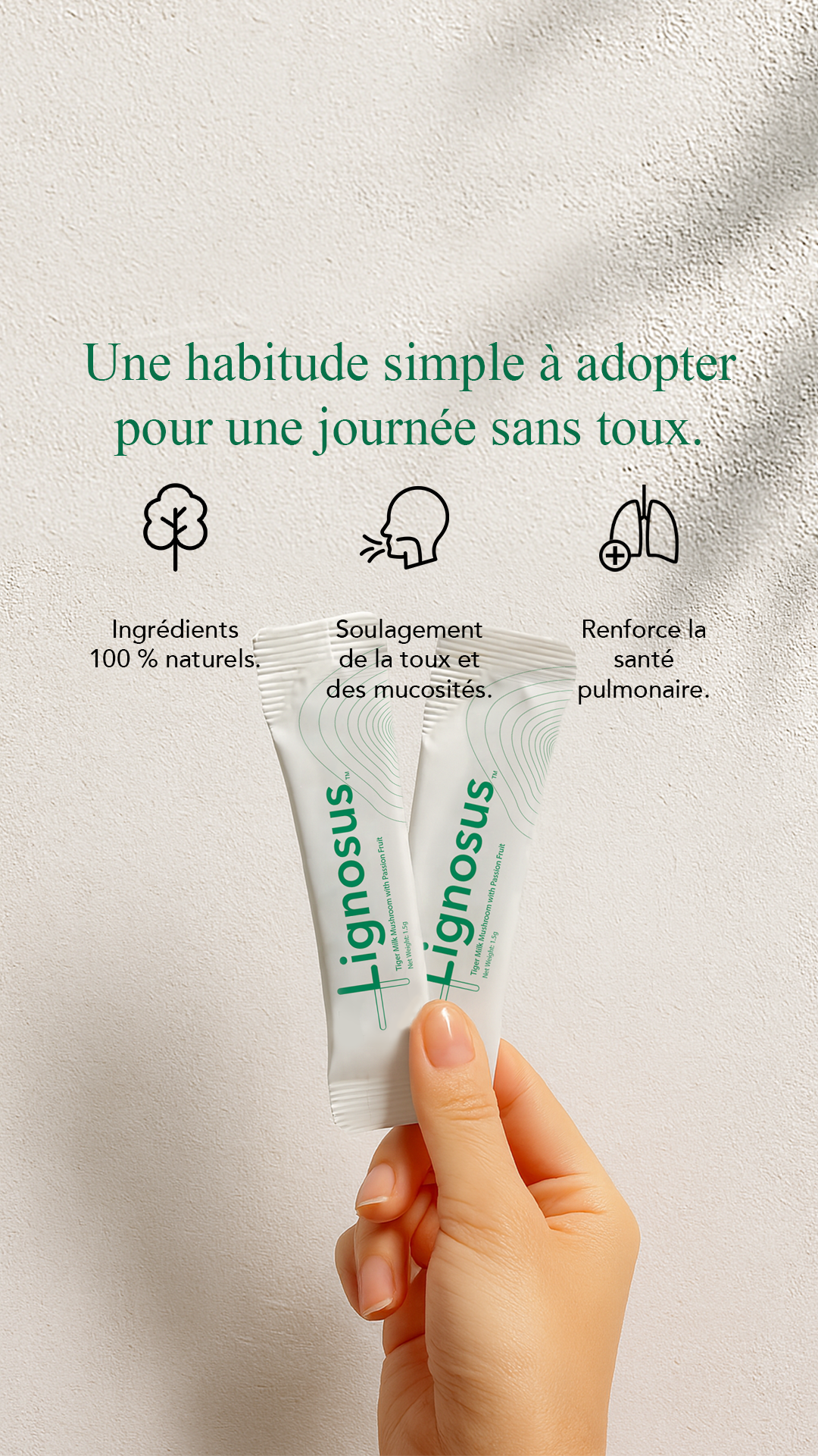 Lignosus Europe Facebook ad: Arrêtez la toux. Recommencez à vivre