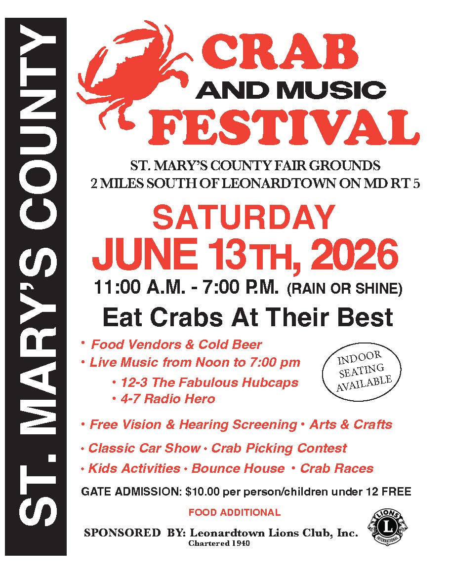 Leonardtown Lions Club Facebook ad: 40th Annual St Mary's County Crab and Music Festival
