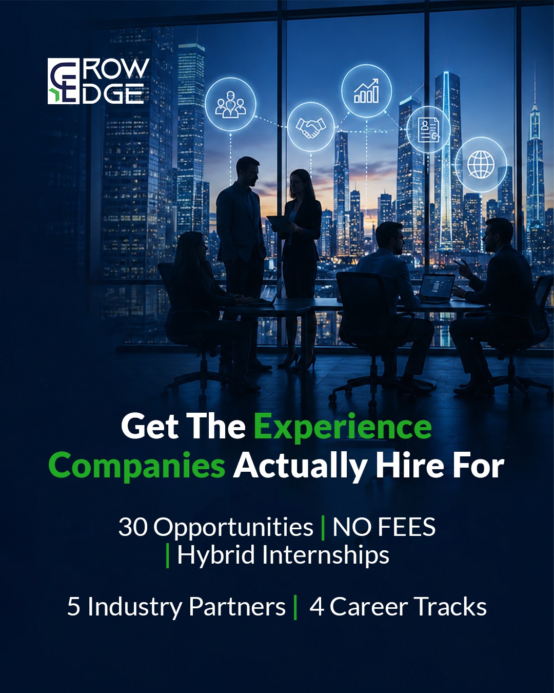 Grow Edge Facebook ad: 30 internship opportunities.