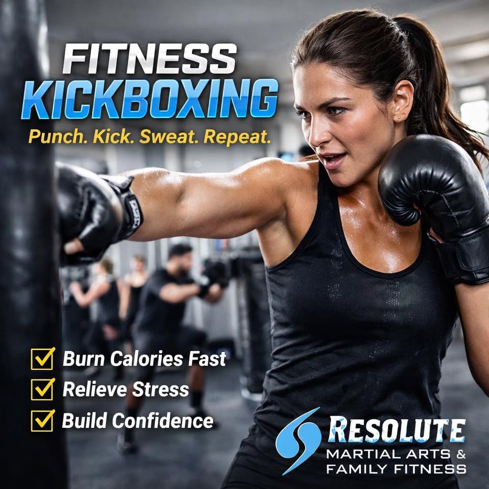Resolute Martial Arts Facebook ad: FITNESS KICKBOXING AT RESOLUTE