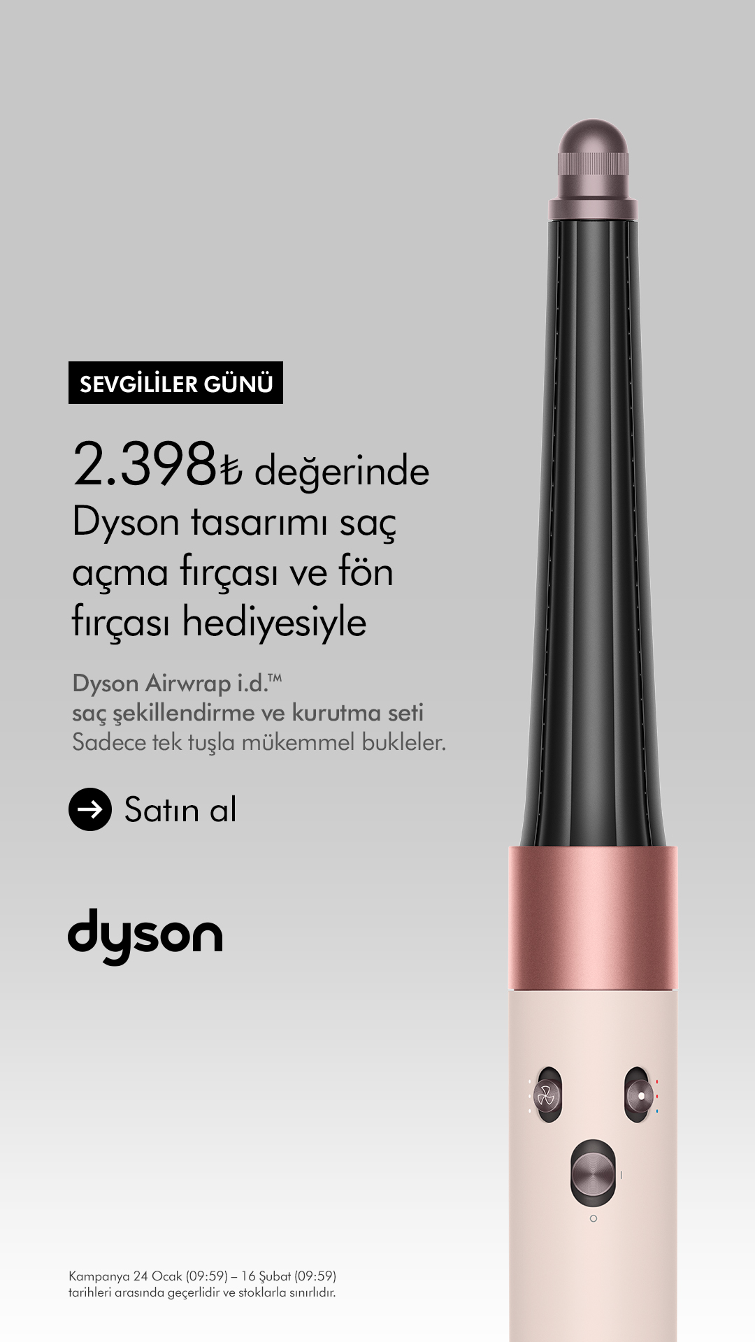 Dyson Facebook ad: Bu Sevgililer Günü'nde hediyeniz kusursuz stiller olsun.
