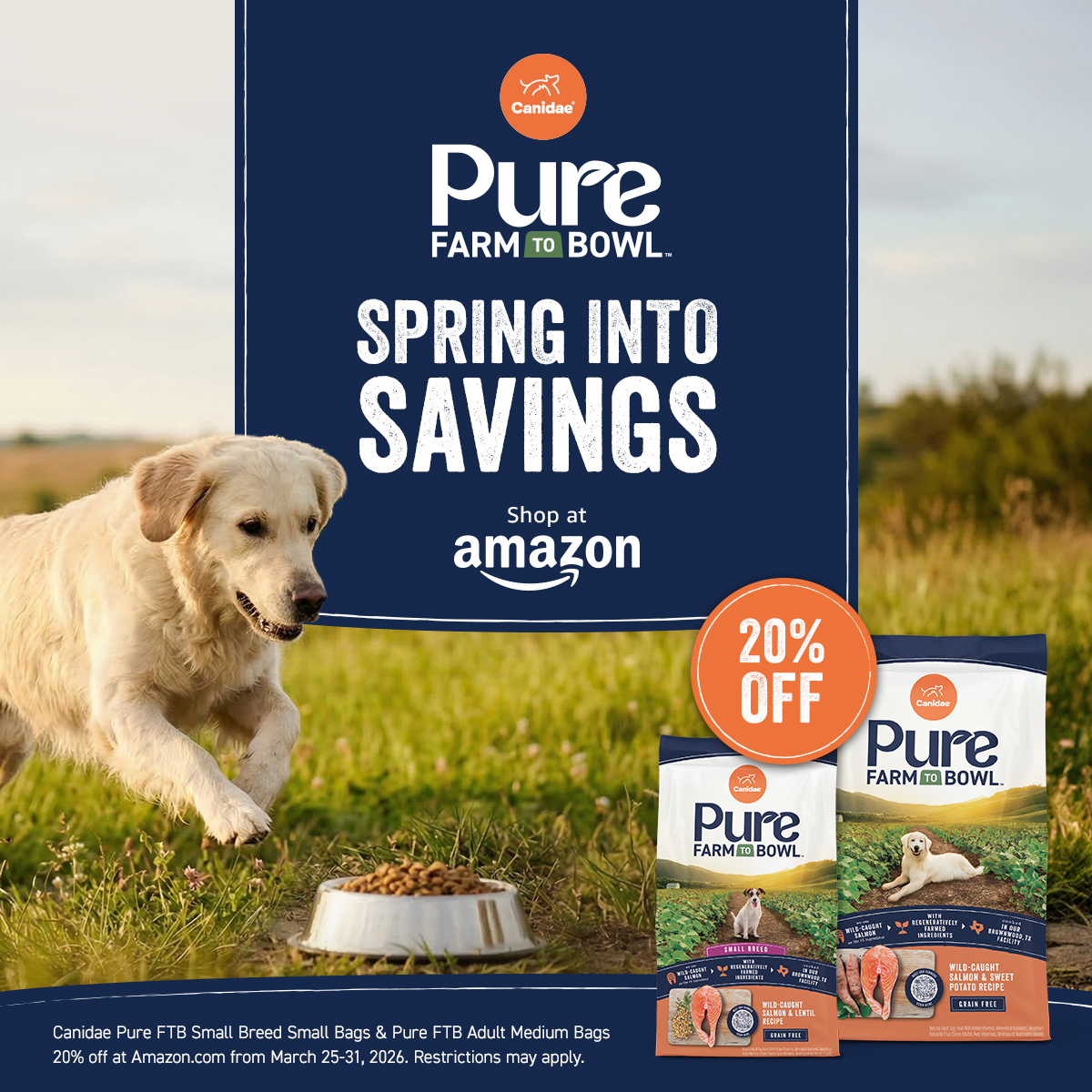 Canidae Pet Food Facebook ad: 20% Off Pure Farm To Bowl