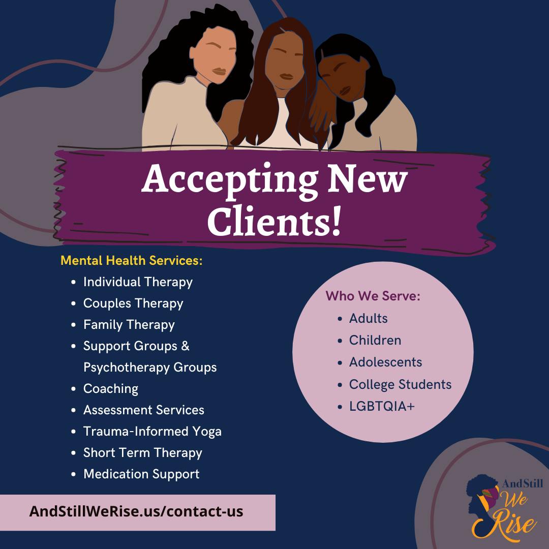 And Still We Rise, LLC Facebook ad: New virtual therapy appointments are now available in…