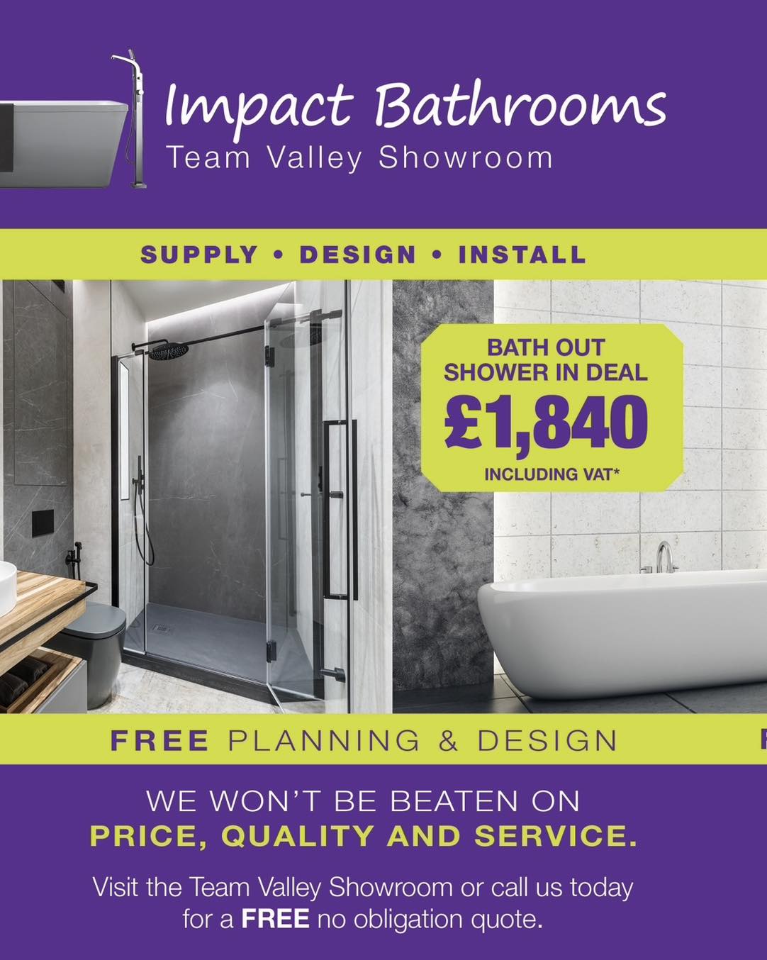 Impact Bathrooms at Tradesneeds Facebook ad: Bath out shower in helps to make your…