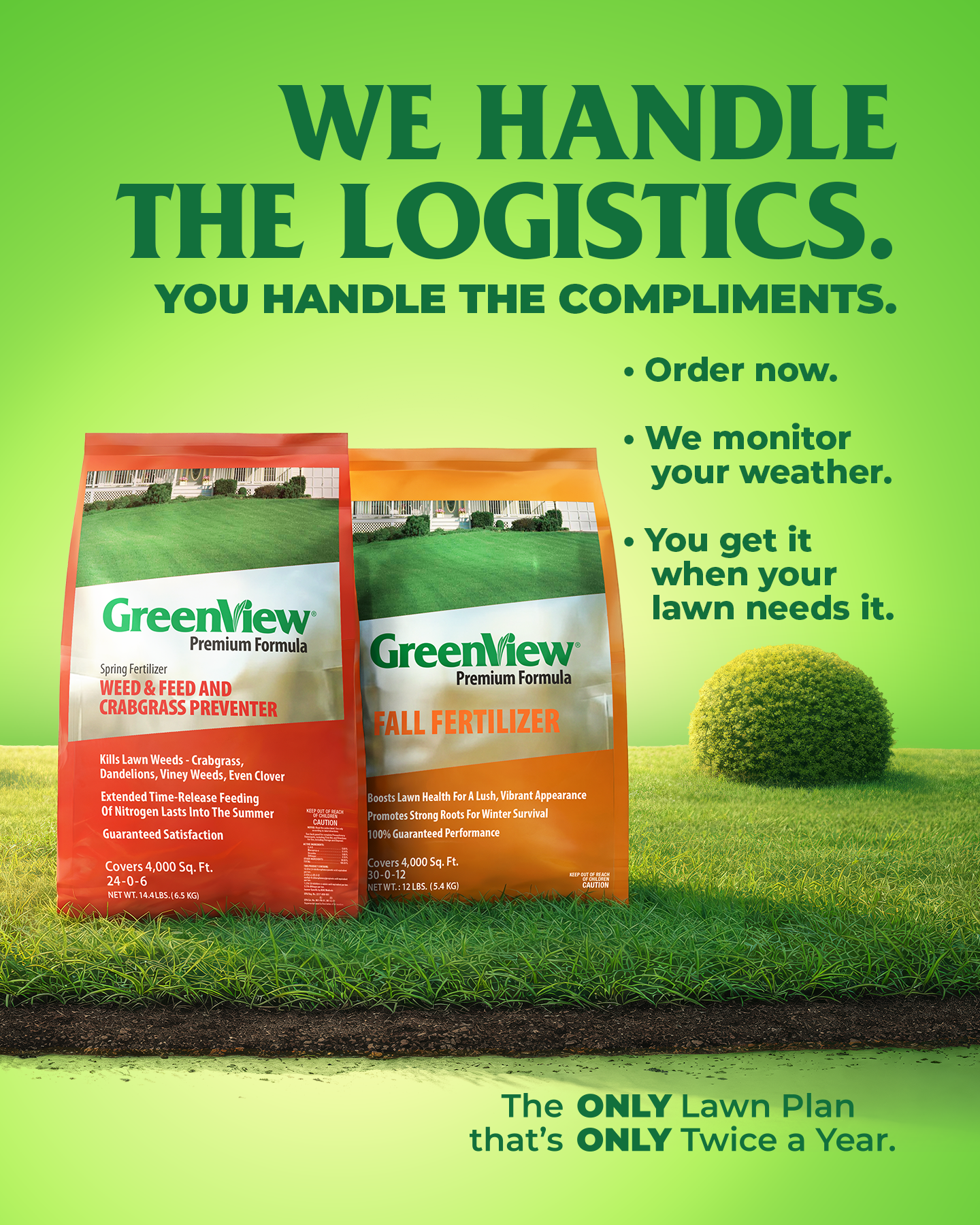 GreenView Lawn Products Facebook ad: Get the best lawn of your life.