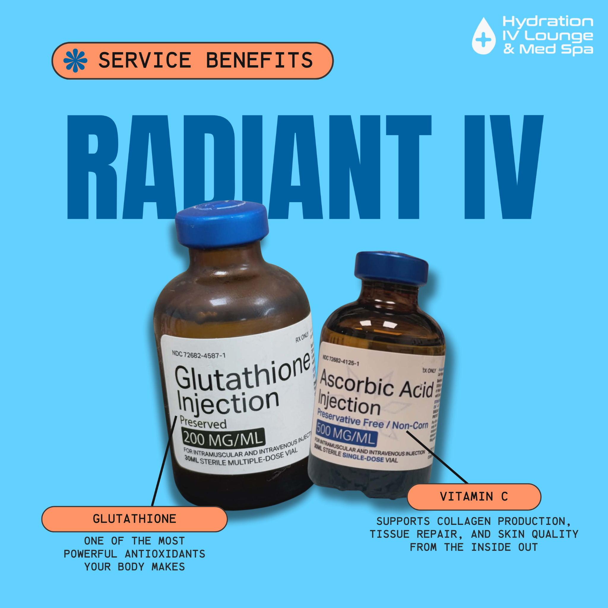 Hydration IV Lounge & MedSpa Facebook ad: This month, book the Radiant IV + Siren…