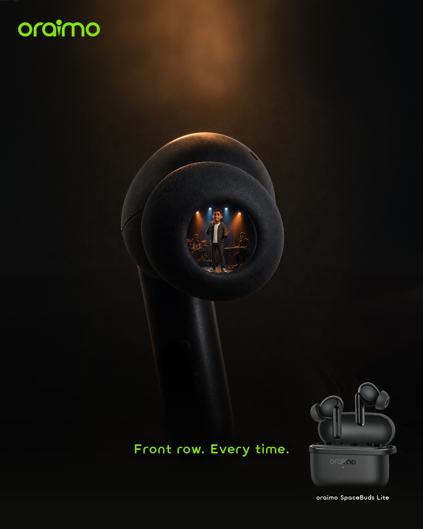 oraimo Facebook ad: The concert starts immediately you plug the SpaceBuds…