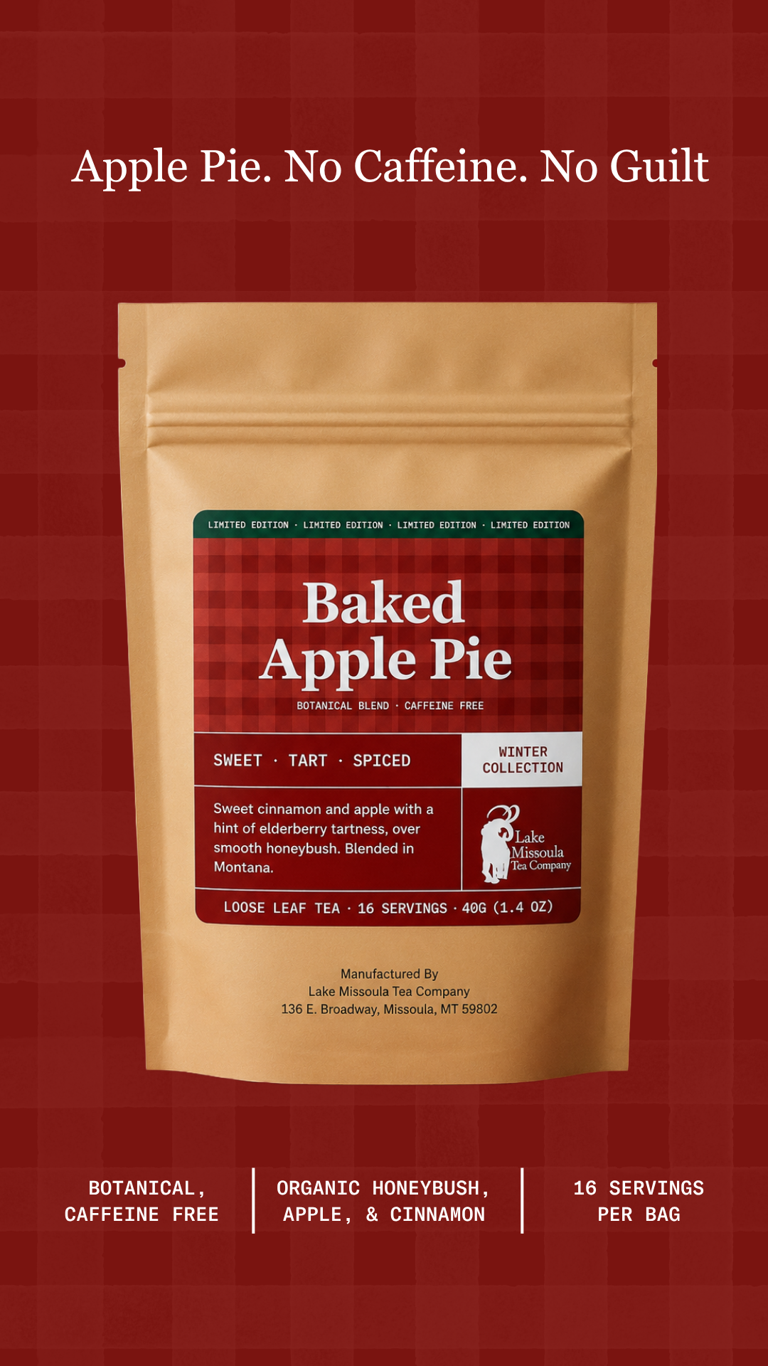 Lake Missoula Tea Company Facebook ad: Baked Apple Pie, back for fall