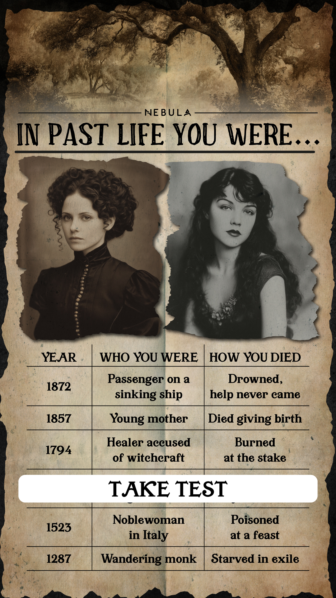 Luna Fay - Past Life Psychic Facebook ad: Start quiz to know