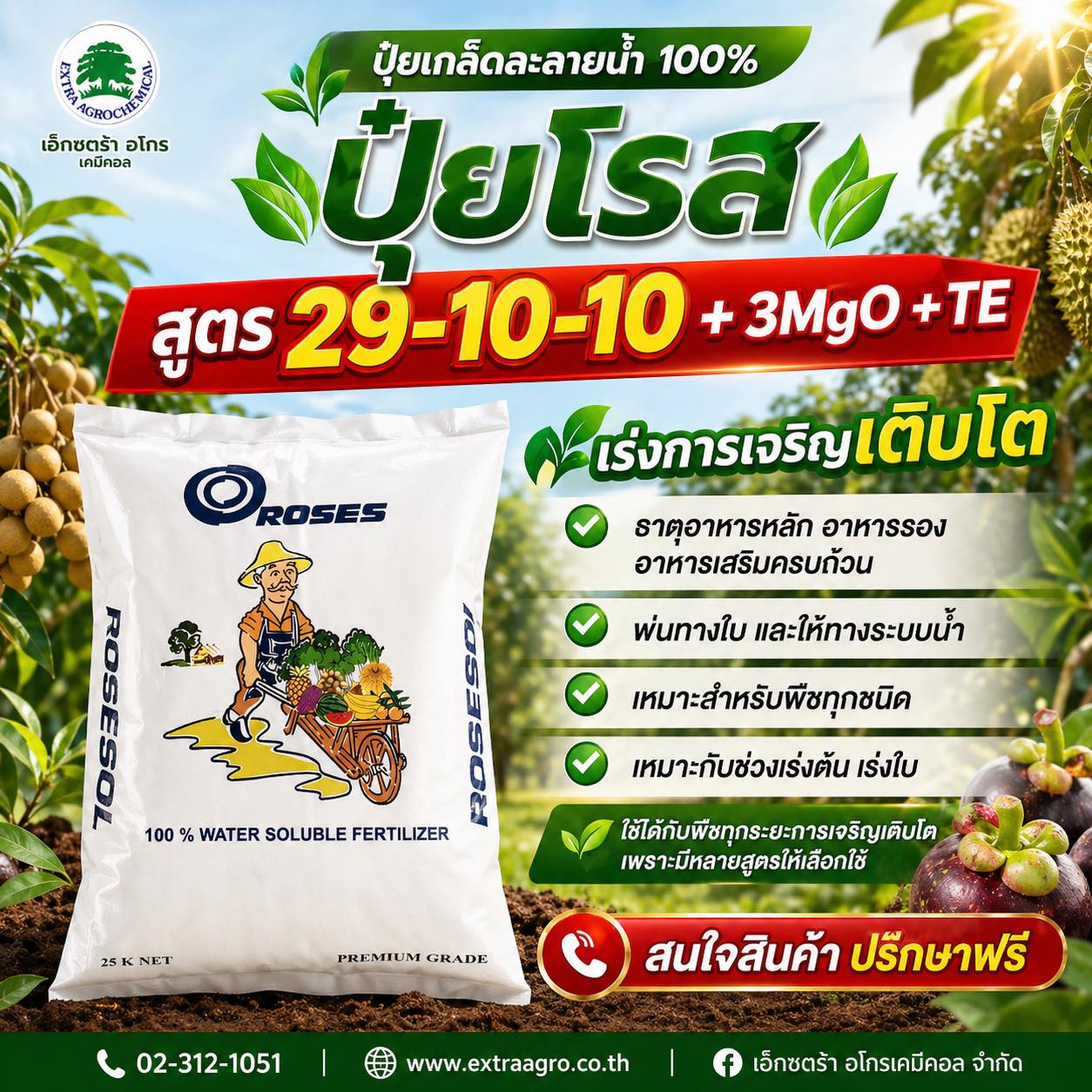 บริษัท เอ็กซตร้า อโกรเคมีคอล จำกัด Facebook ad: ช่วงเร่งต้น เร่งใบ เลือกสูตรให้ตรงจังหวะ