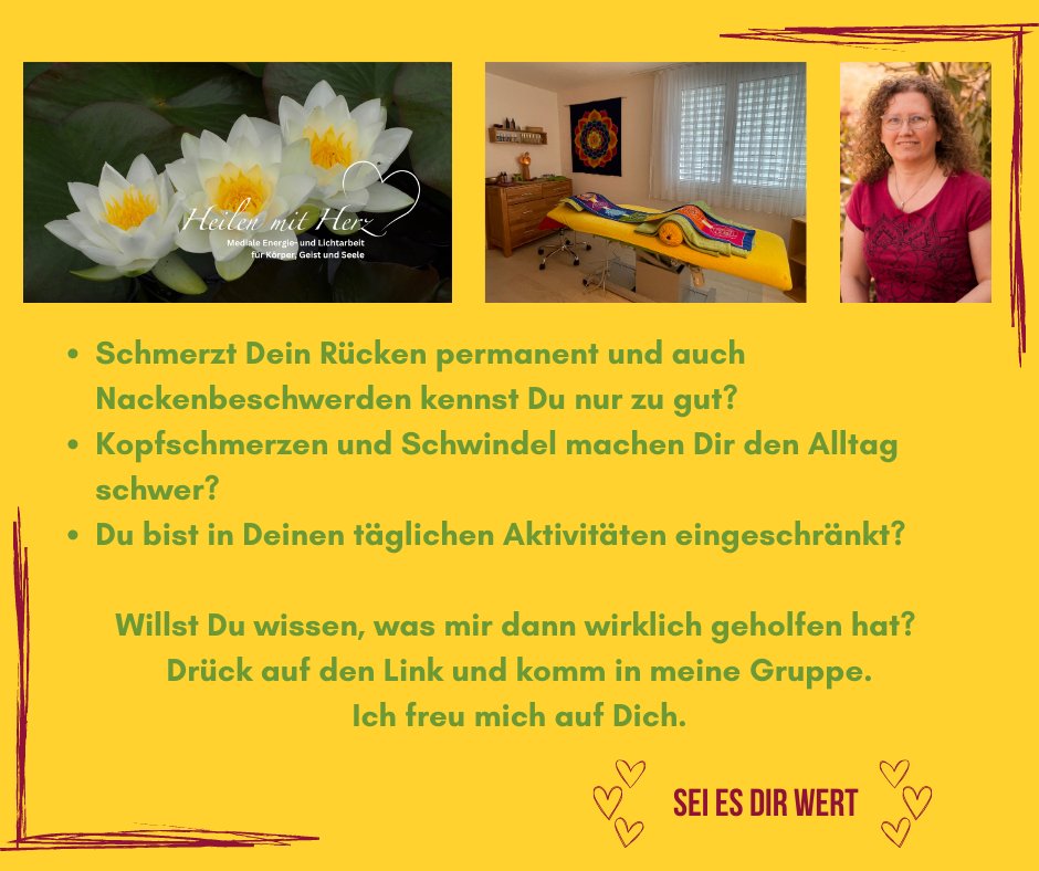 Heilen mit Herz Facebook ad: Schmerzt Dein Rücken permanent und Nackenschmerzen