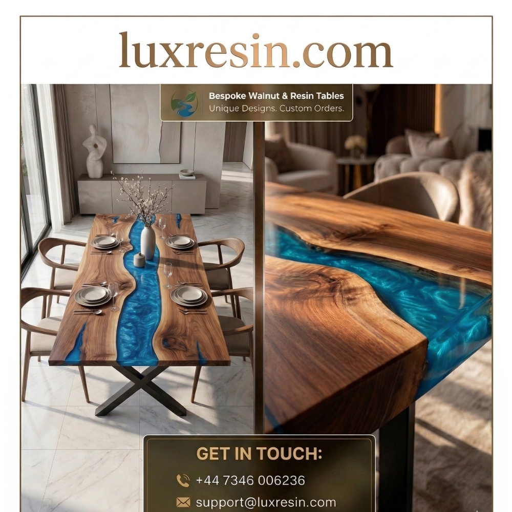 Lux Resin Facebook ad: Elevate your dining space with a masterpiece.