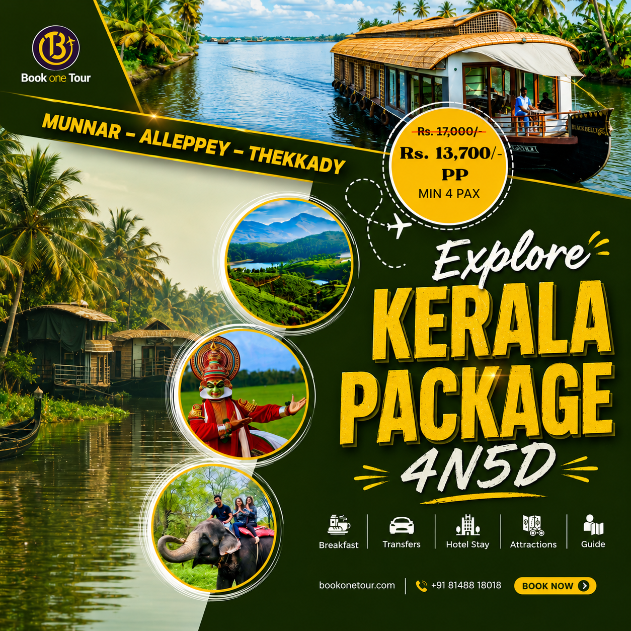 Ooty Bookonetour Facebook ad: Kerala Tour Package @ ₹13,700/Person