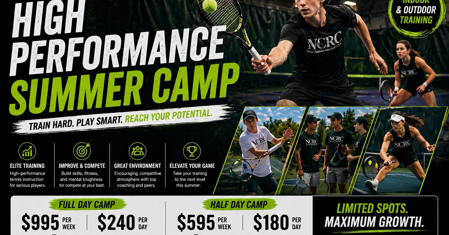 New Canaan Racquet Club Facebook ad: High Performance Tennis Summer Camp.