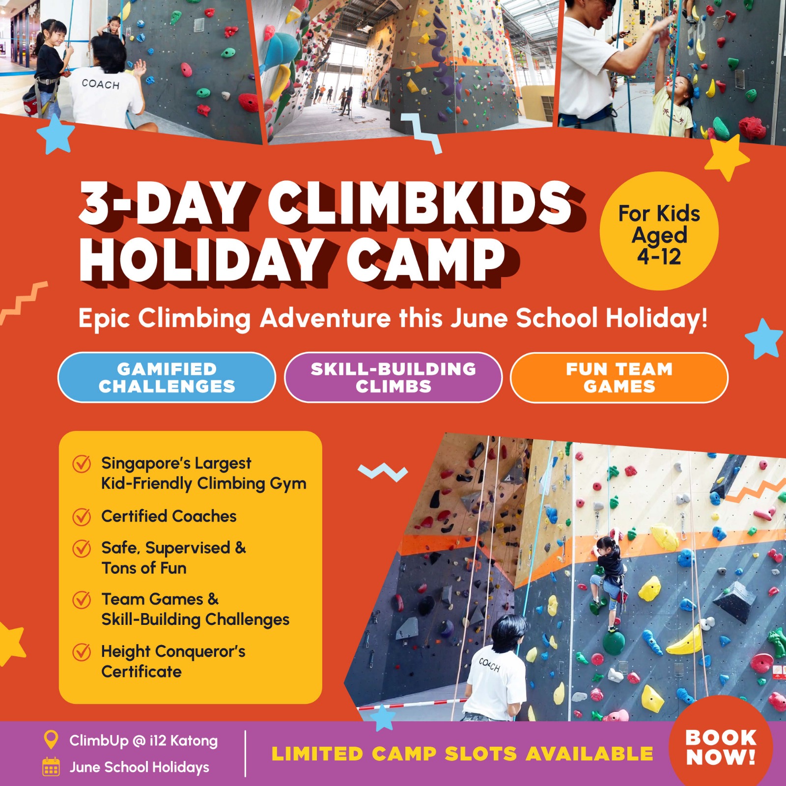 ClimbUp Facebook ad: 3-Day ClimbKids Camp for 4-12 Yrs Old!