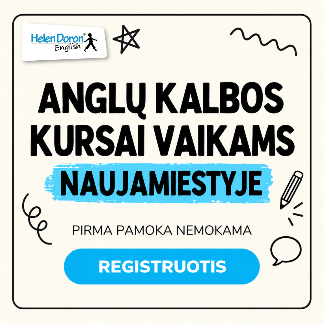 Helen Doron English Vilnius Facebook ad: Anglų kalbos kursai vaikams Naujamiestyje