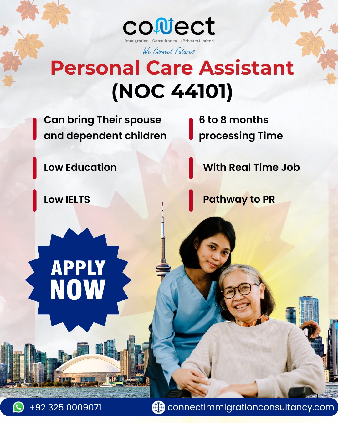 Connect Immigration Consultancy Facebook ad: Canada Is Hiring Care Workers, Apply Now!