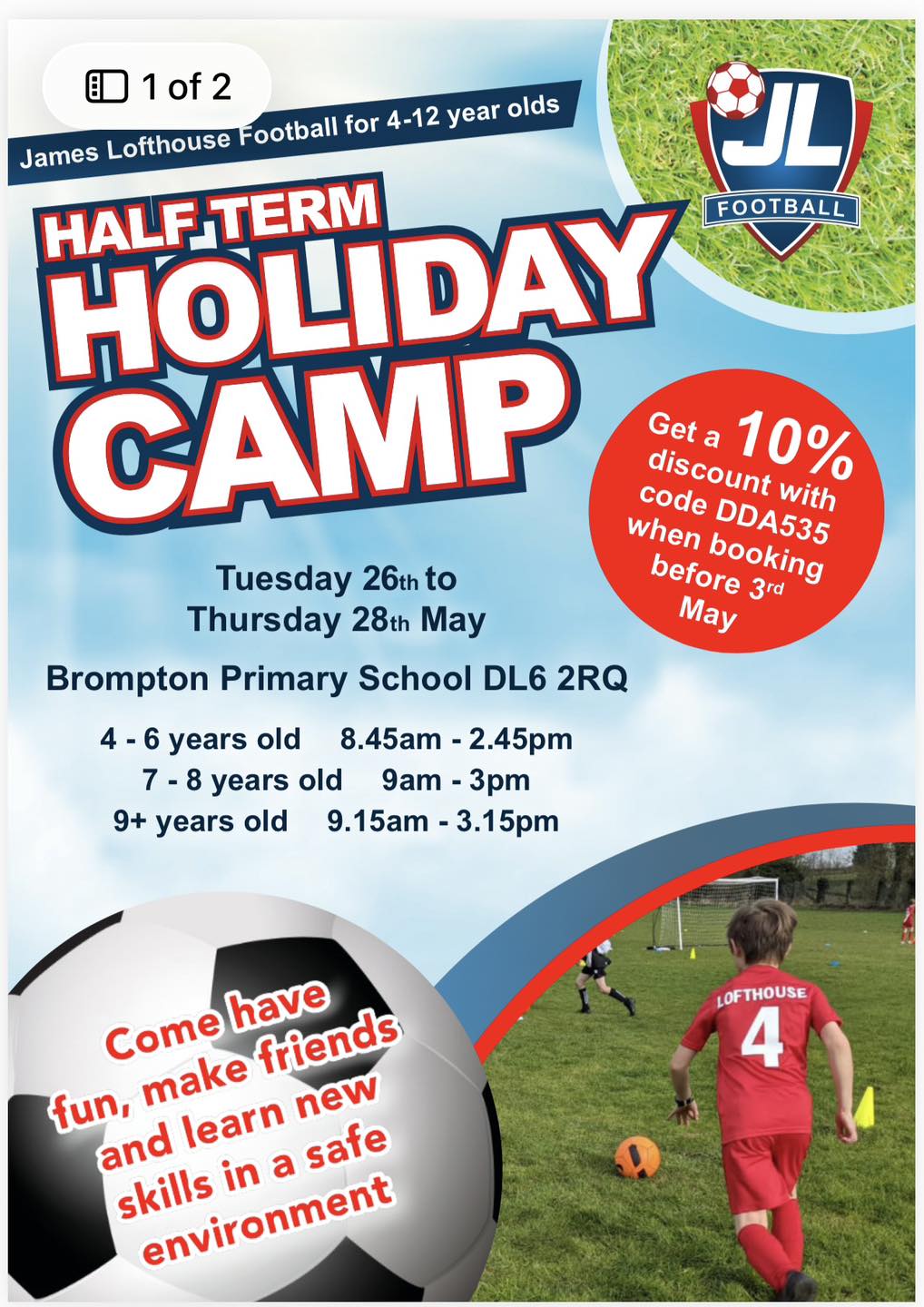 James Lofthouse Football Facebook ad: Whit week holiday camp competition