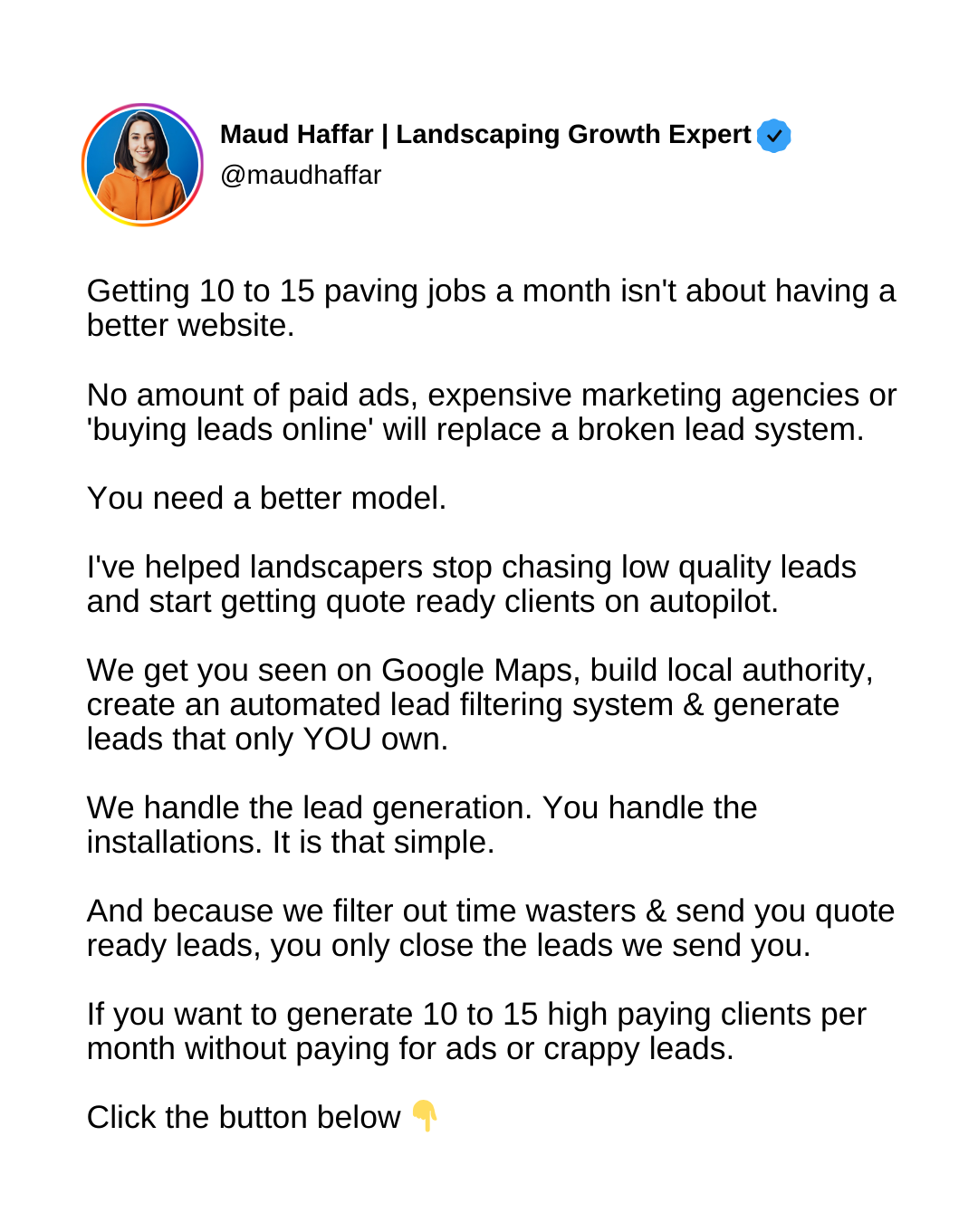 Maud Haffar Facebook ad: Get 10 to 15 High Ticket Jobs Monthly