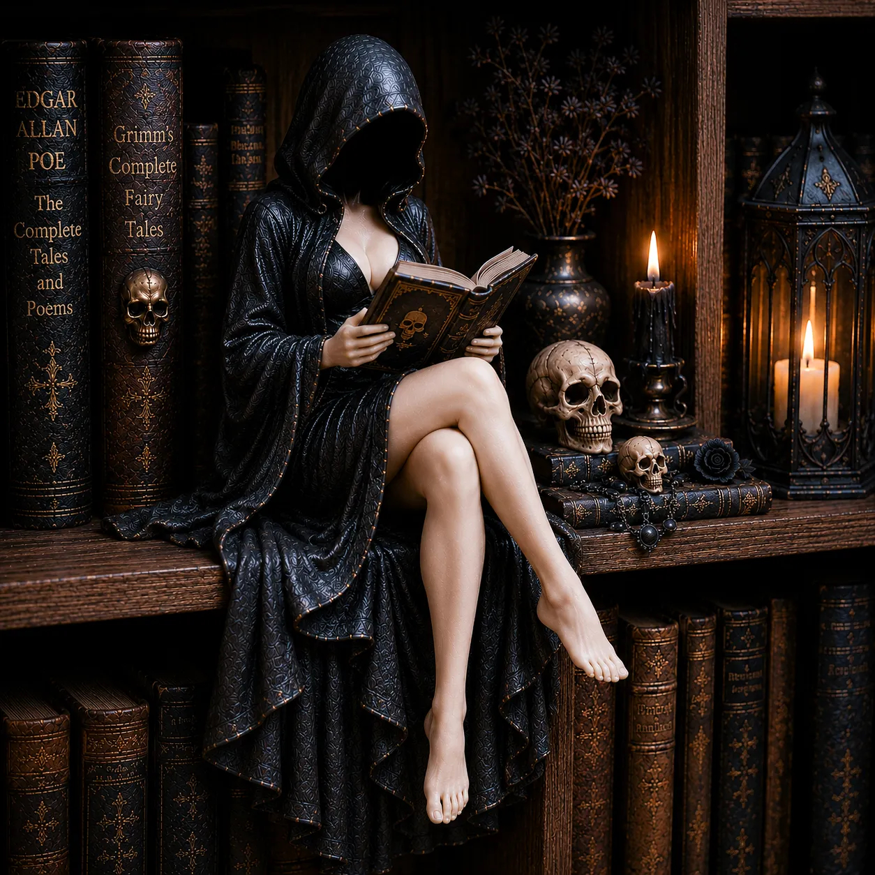 Cozylan Facebook ad: Gothic Hooded Reader Figurine