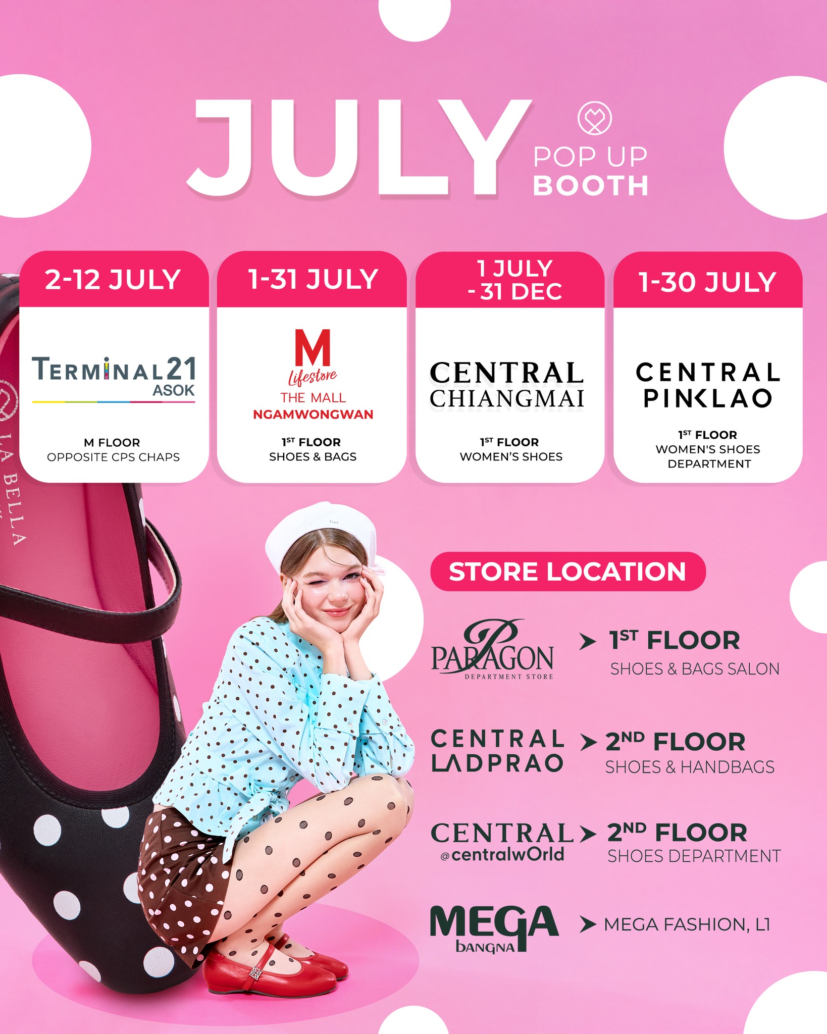 La Bella - Soft Shoes Facebook ad: Hello July! อัพเดตพิกัดช๊อปประจำเดือนกรกฎาคมมาแล้วค่าาา
