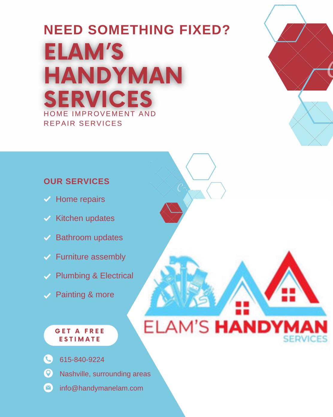 Elam’s Handyman Services Facebook ad: Quality craftsmanship and reliable service at your…